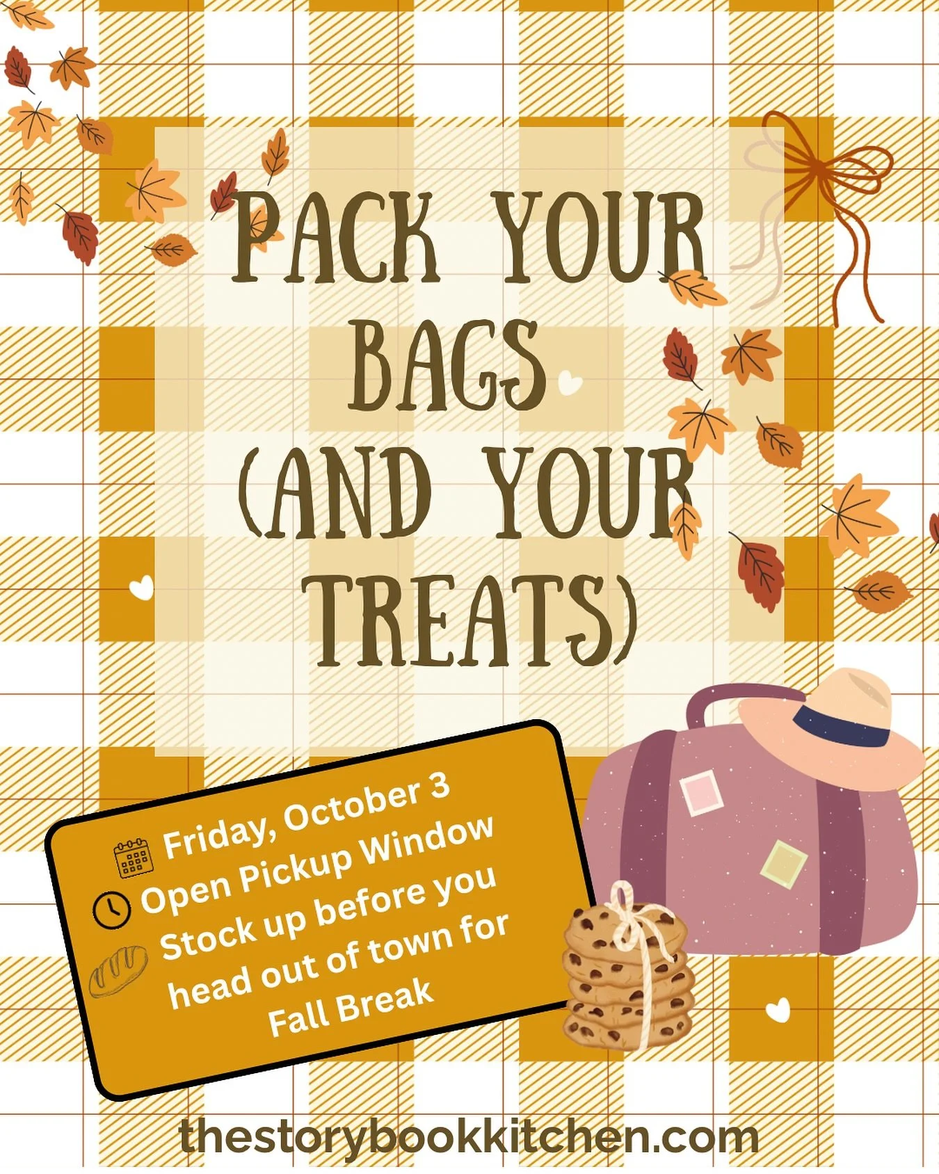 🍂 Heading out for fall break? Preorder your treats now and pick them up Friday during our open pickup window on Indian Lake Peninsula. One less thing on your to-do list, and something sweet to enjoy at your destination. 🚙