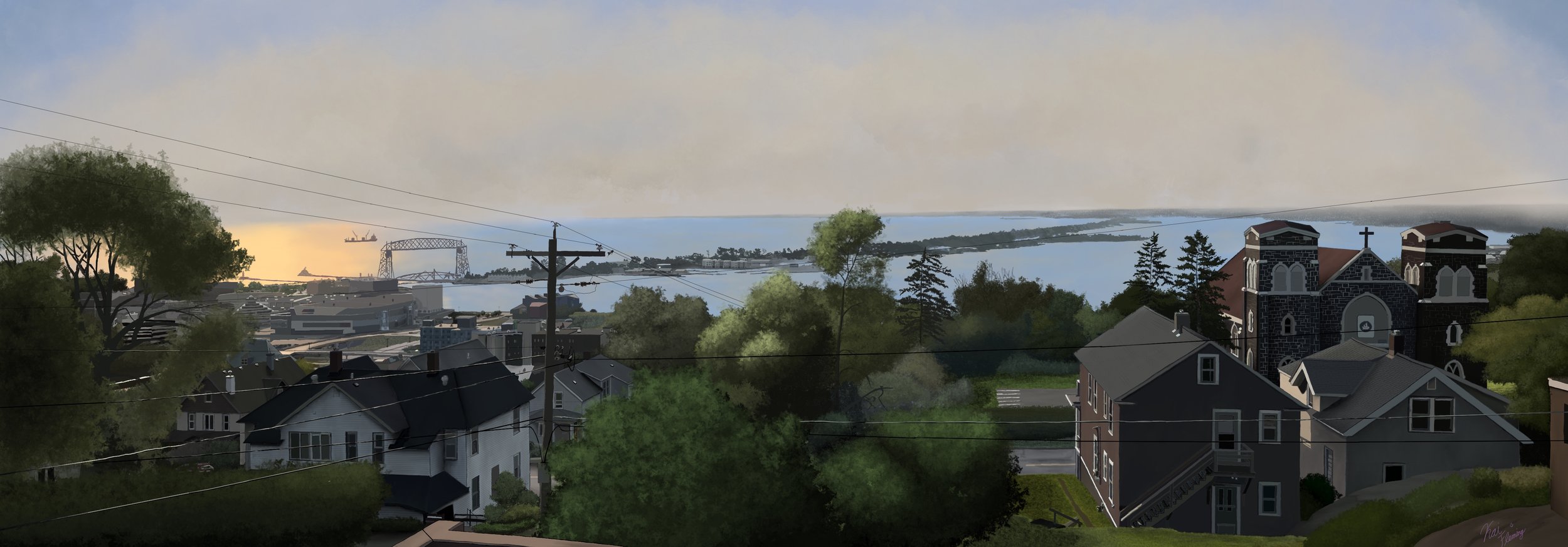 'Summer In Duluth'
digital painting, 24” x 9”, 2023