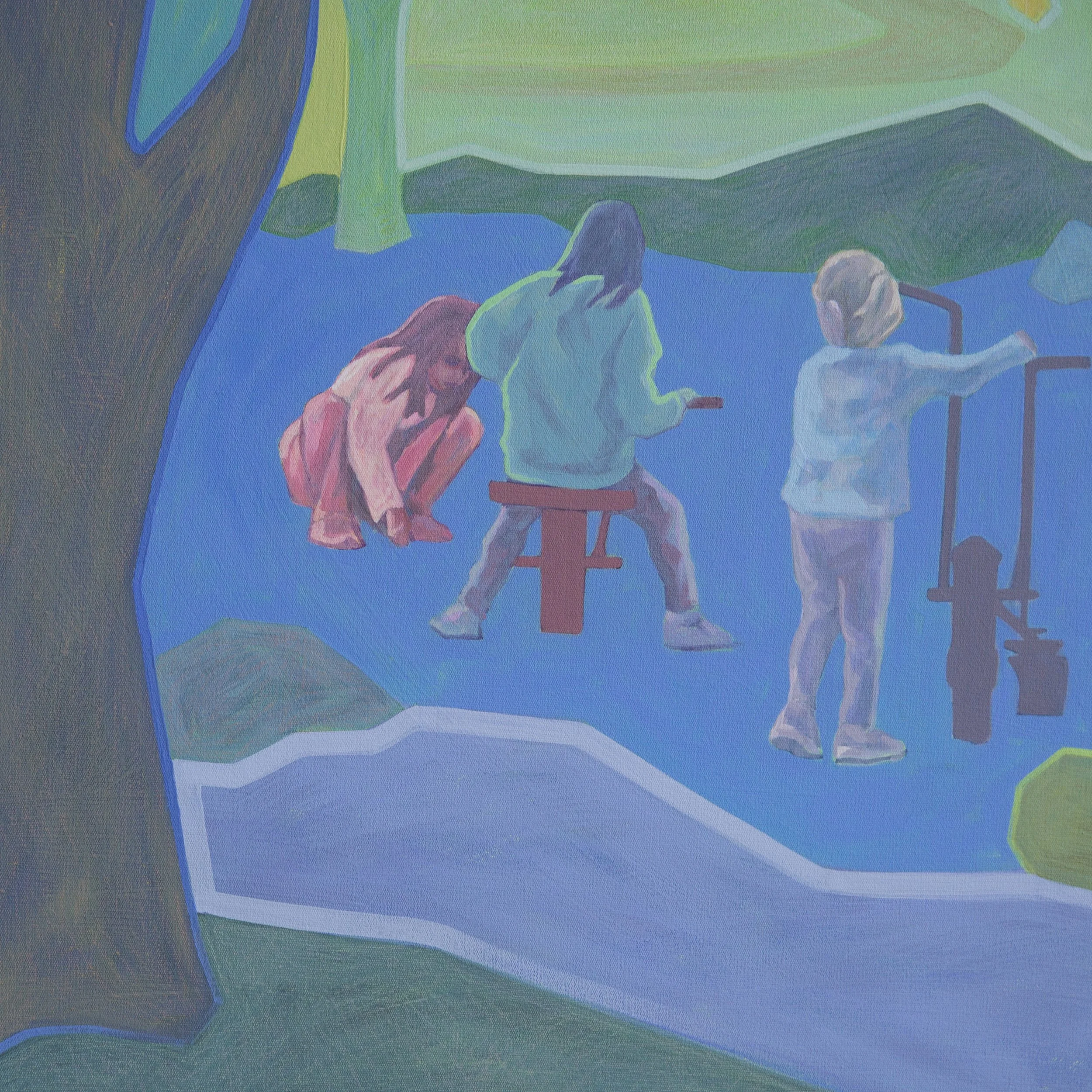 Kingston Heath Reserve, $685, 2025, 60cm x 90cm, Vinyl Paint, Acrylic, Wax Pencil, on Canvas, Flooded Gum Frame