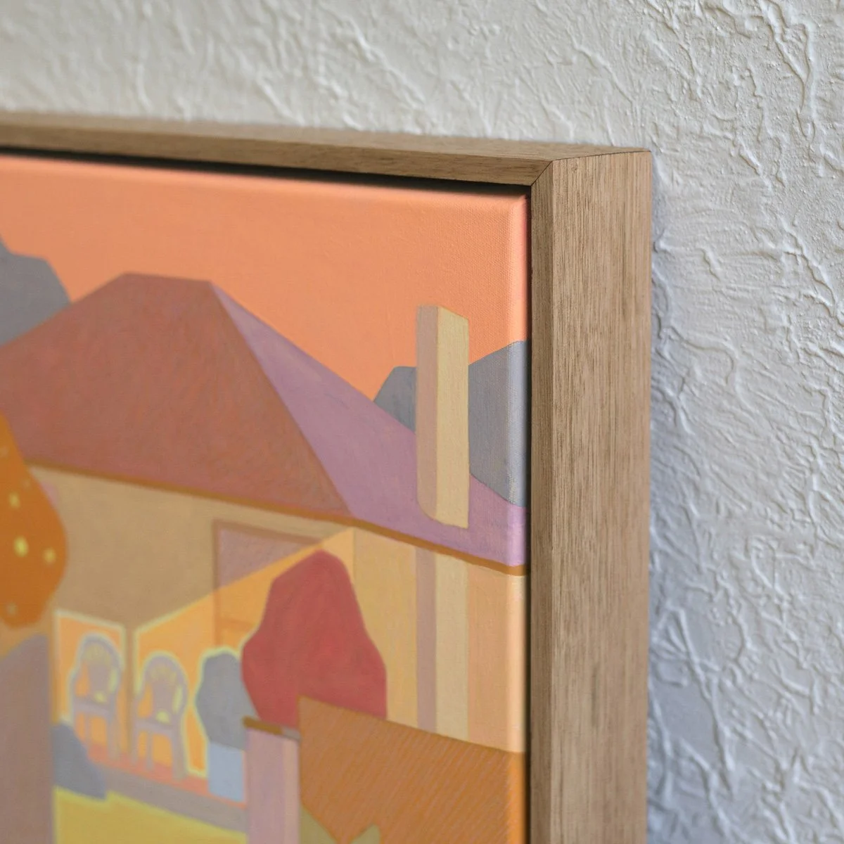 'Two Chairs and a Lemon Tree', 2025, 43cm x 43cm, Vinyl Paint, Acrylic, Wax Pencil on Canvas, Flooded Gum Frame