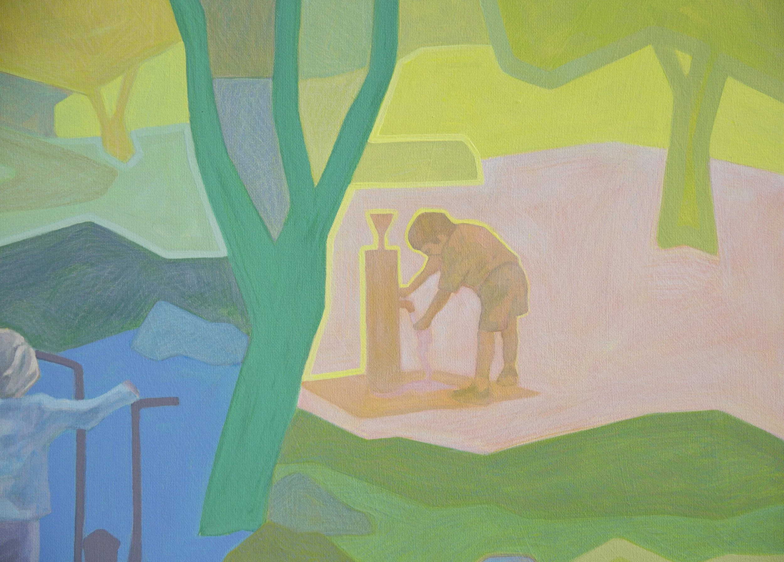 Kingston Heath Reserve, $685, 2025, 60cm x 90cm, Vinyl Paint, Acrylic, Wax Pencil, on Canvas, Flooded Gum Frame