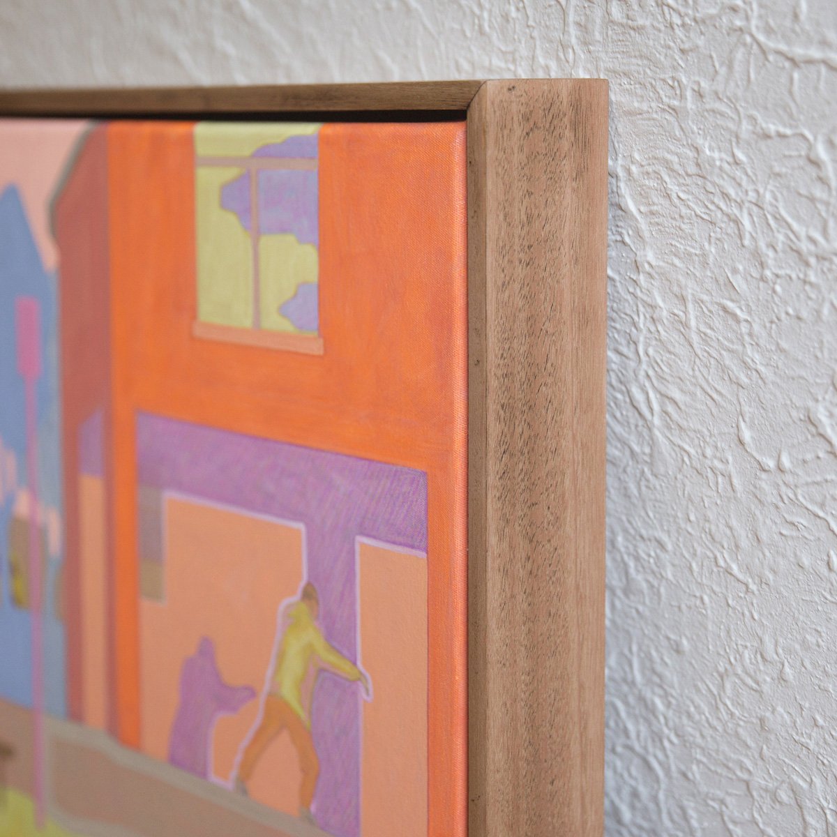 'Tai Chi at the Football Oval', 2025, 43cm x 43cm, Vinyl Paint, Acrylic, Wax Pencil on Canvas, Flooded Gum Frame