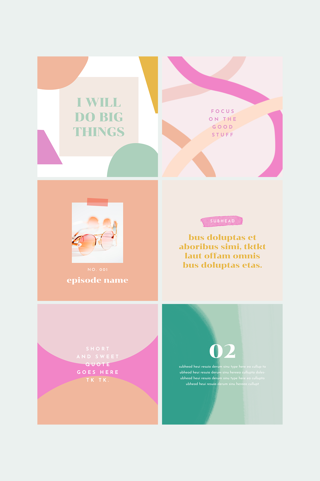 Bright and fun instagram templates with hand painted organic shapes