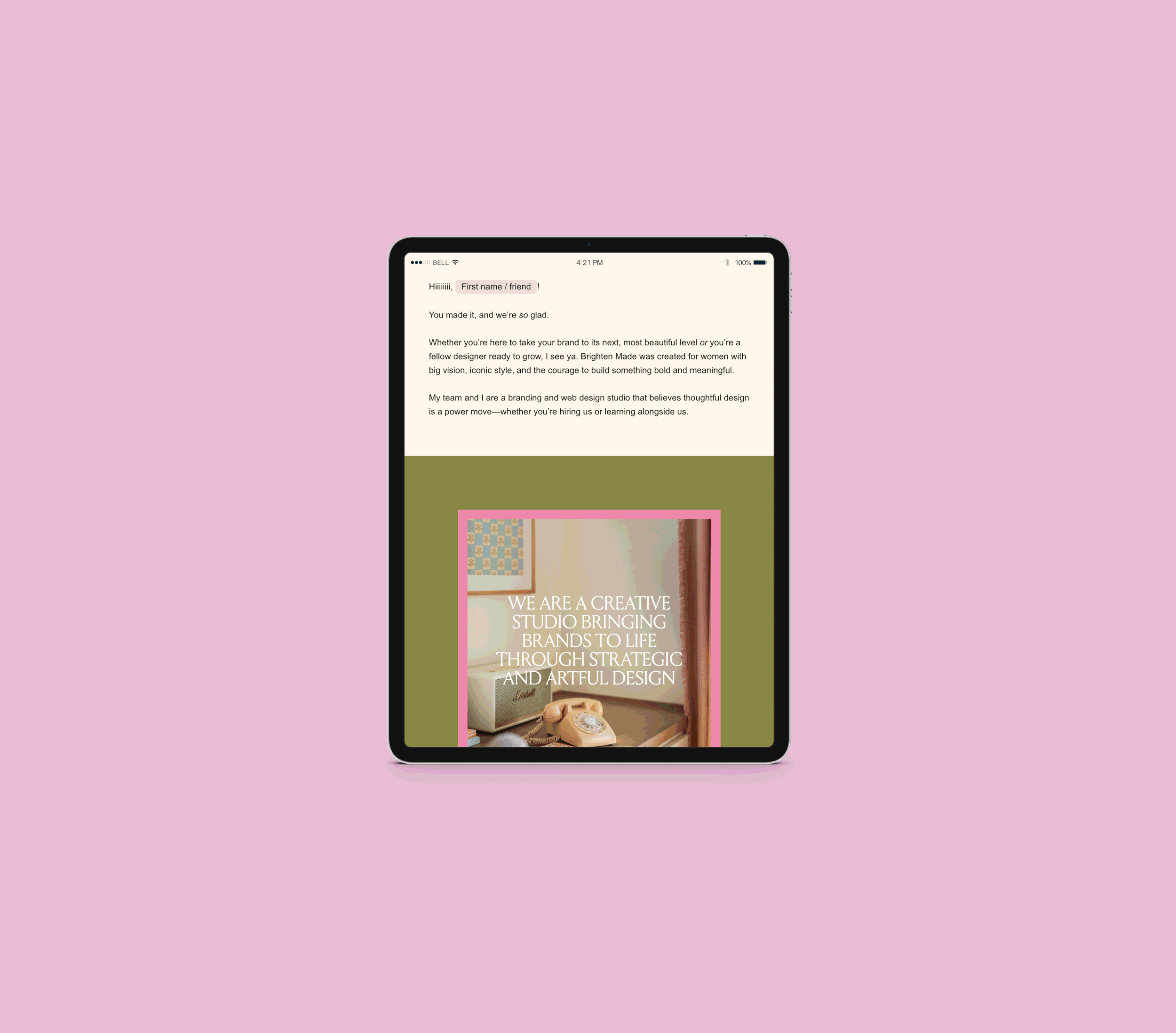 screenshots of first email in welcome series styled as a GIF to rotate down through the email