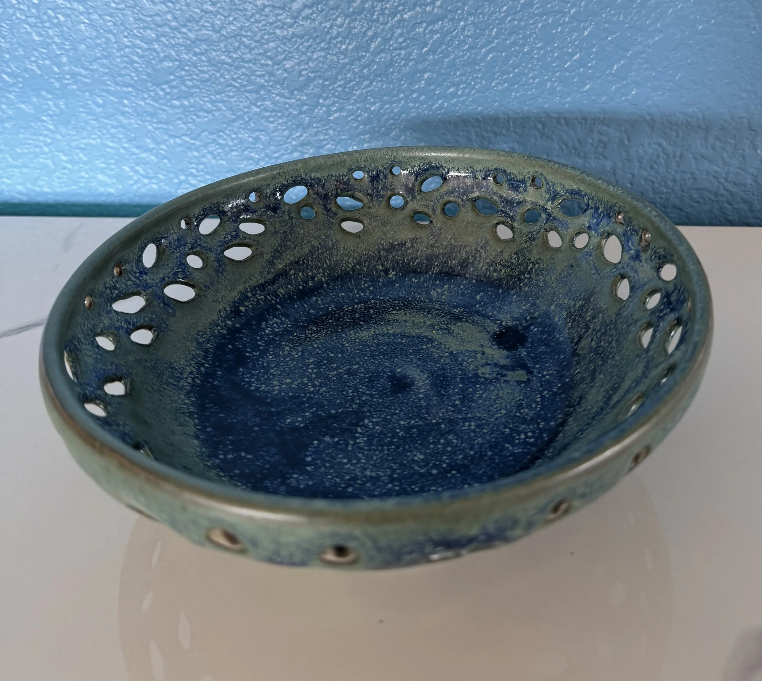 Hues of Blue carved shallow bowl