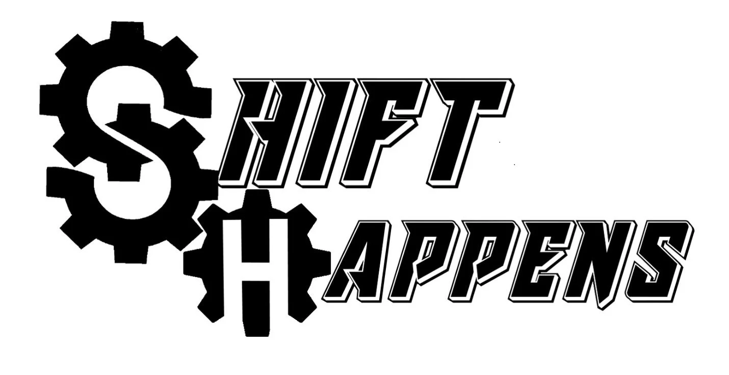 Black and white graphic with gears and bold text that reads 'Shift Happens'.
