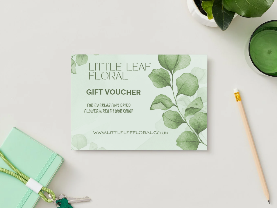 A dried flower wreath workshop gift voucher.