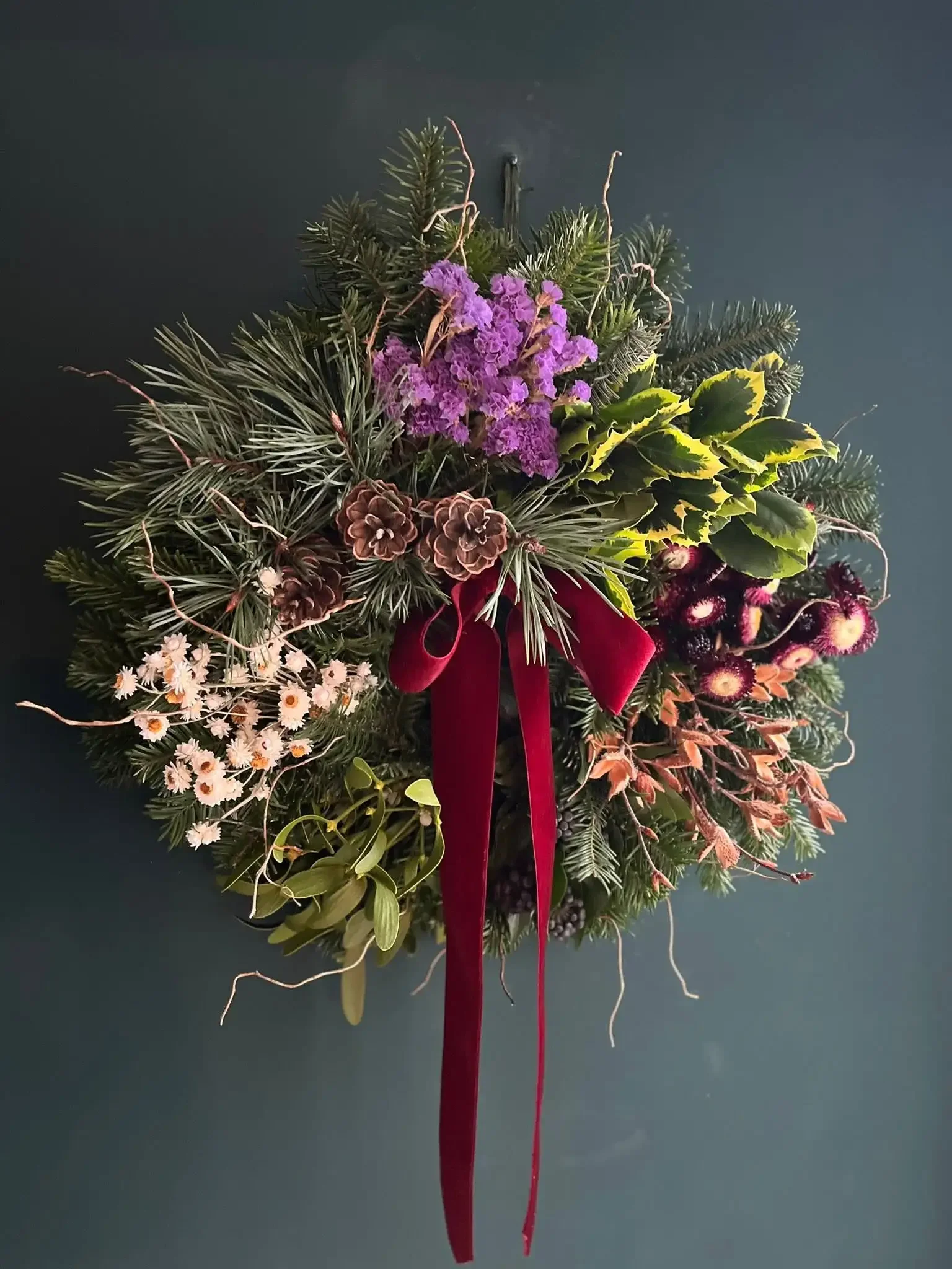 Handcrafted natural dried flower Christmas wreath by Little Leaf Floral in Reading