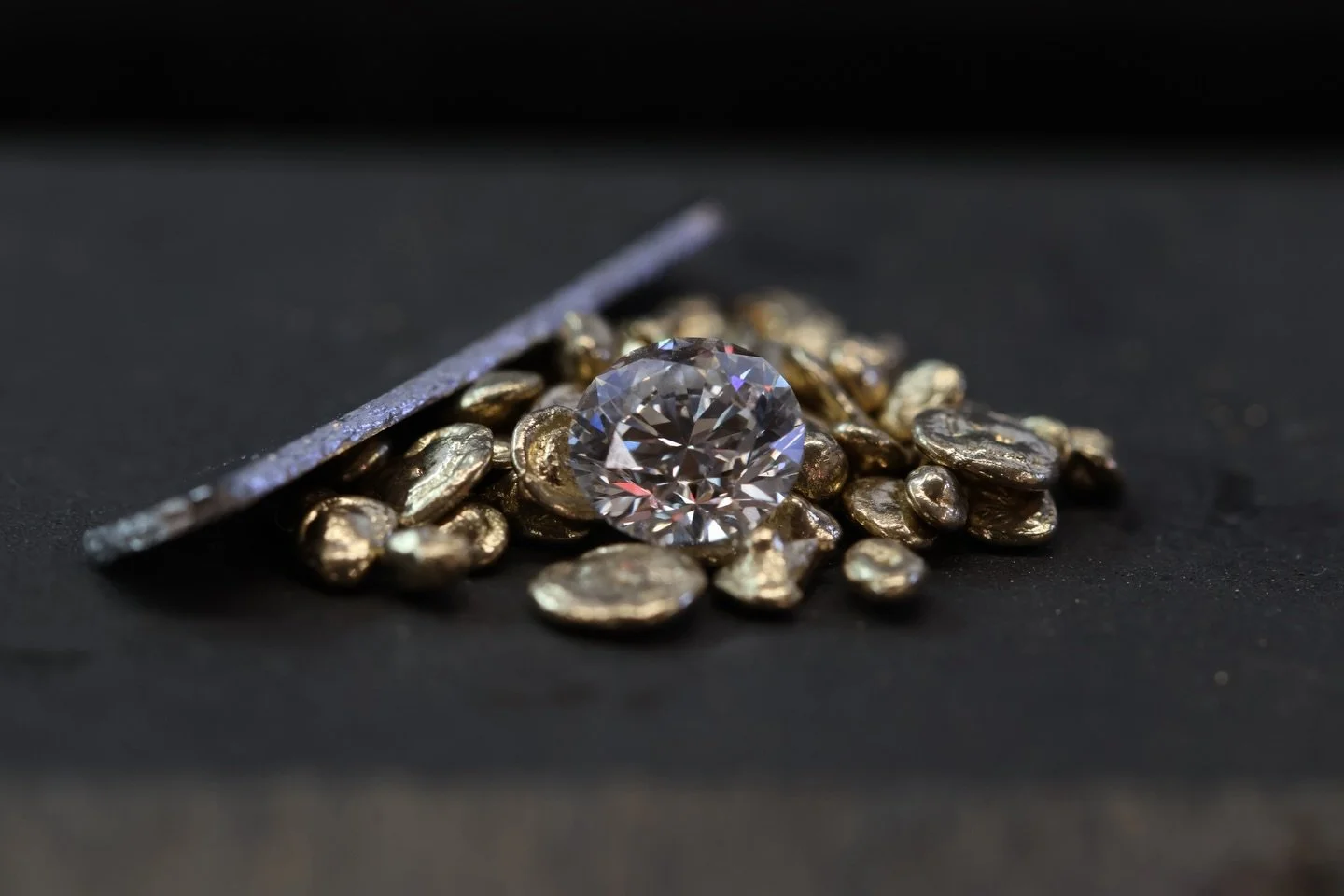 The bare bones&hellip; 18ct yellow gold grain, a strip of platinum &amp; a 0.90ct VS natural diamond. Ready to be turned into a wearable piece. Elements all found within the earth, moulded together with a centuries old craft. Not fast fashion, a slow
