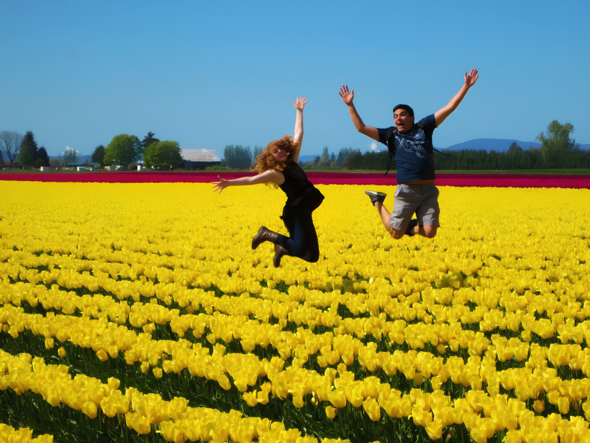 People Jumping in tulip fields for the Bellingham Blog