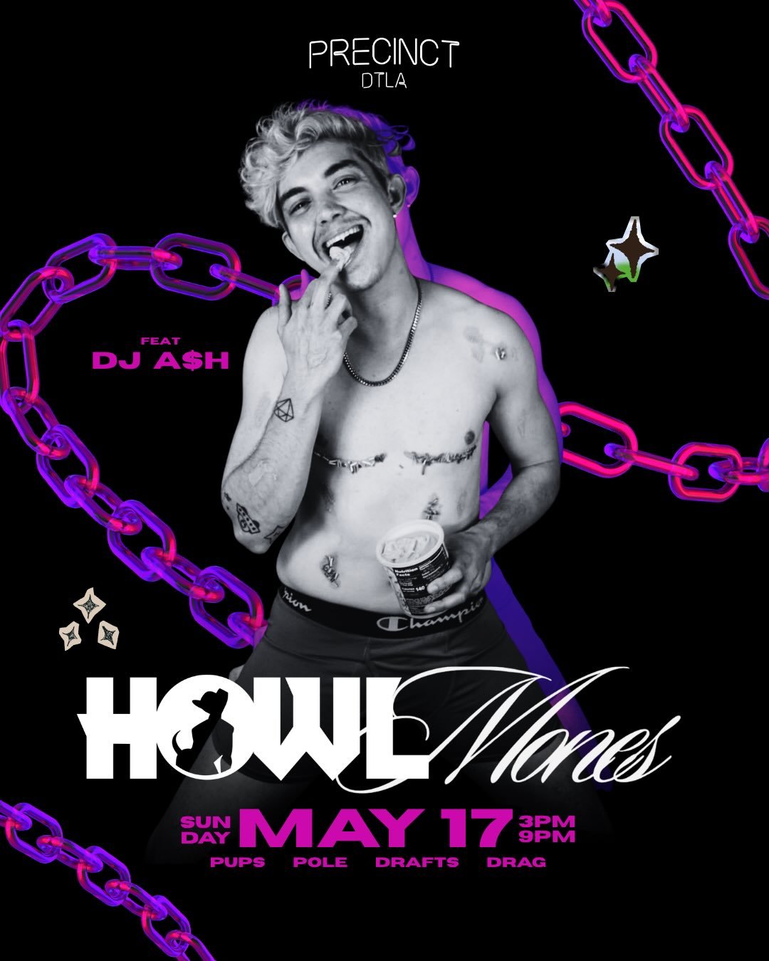 Sweet treats with @whatsupash on the beats, joining us this Sunday for HowlMones ✨

Don&rsquo;t miss this mix of @howldtla and @whxremones_la where pups and pole collides. 

SUNDAY MAY 17th at @precinctdlta 3-9pm. No Cover, specialty cocktails, and 4