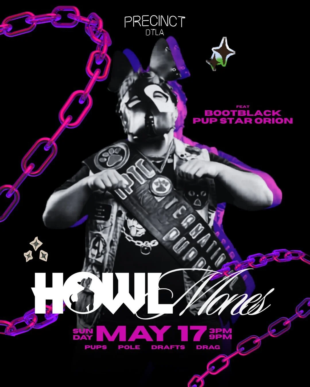 TODAY! Come join us for HowlMones and get your paws take care of by our Bootblack @pupstarorion 

@howldtla and @whxremones_la join forces as pups and pole dancing takes center stage. 

SUNDAY MAY 17th at @precinctdlta 3-9pm. No Cover, specialty cock
