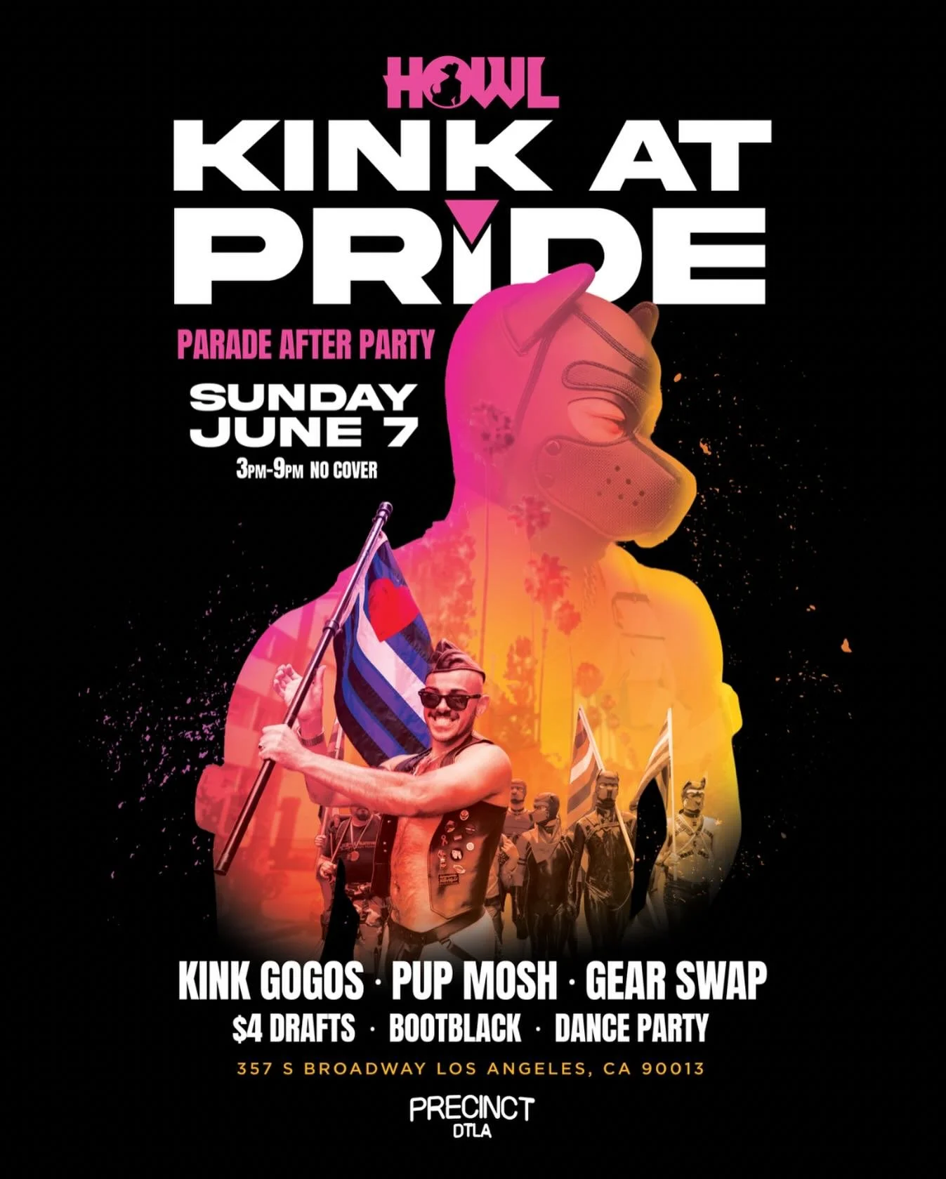 Pride was always a riot 🧱🐶🏳️&zwj;🌈

@howldtla presents K!NK AT PRIDE
The hottest parade after party at @precinctdtla 
3pm-9pm - FREE ALL DAY LONG

Featuring 
K!nky gogos
Pup Mosh
Gear Swap
$4 Drafts
Bootblacks
Dance Party

Celebrate Pride, Wrath,