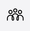 Icon with black tracing of three people figures huddled together.