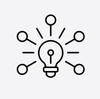 Icon black tracing of a light bulb with various circles branching out from the light bulb