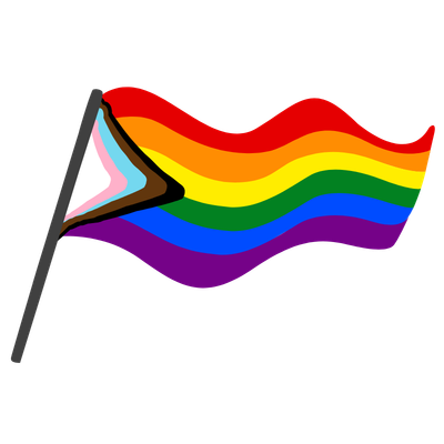 A rainbow-colored flag waving on a pole.