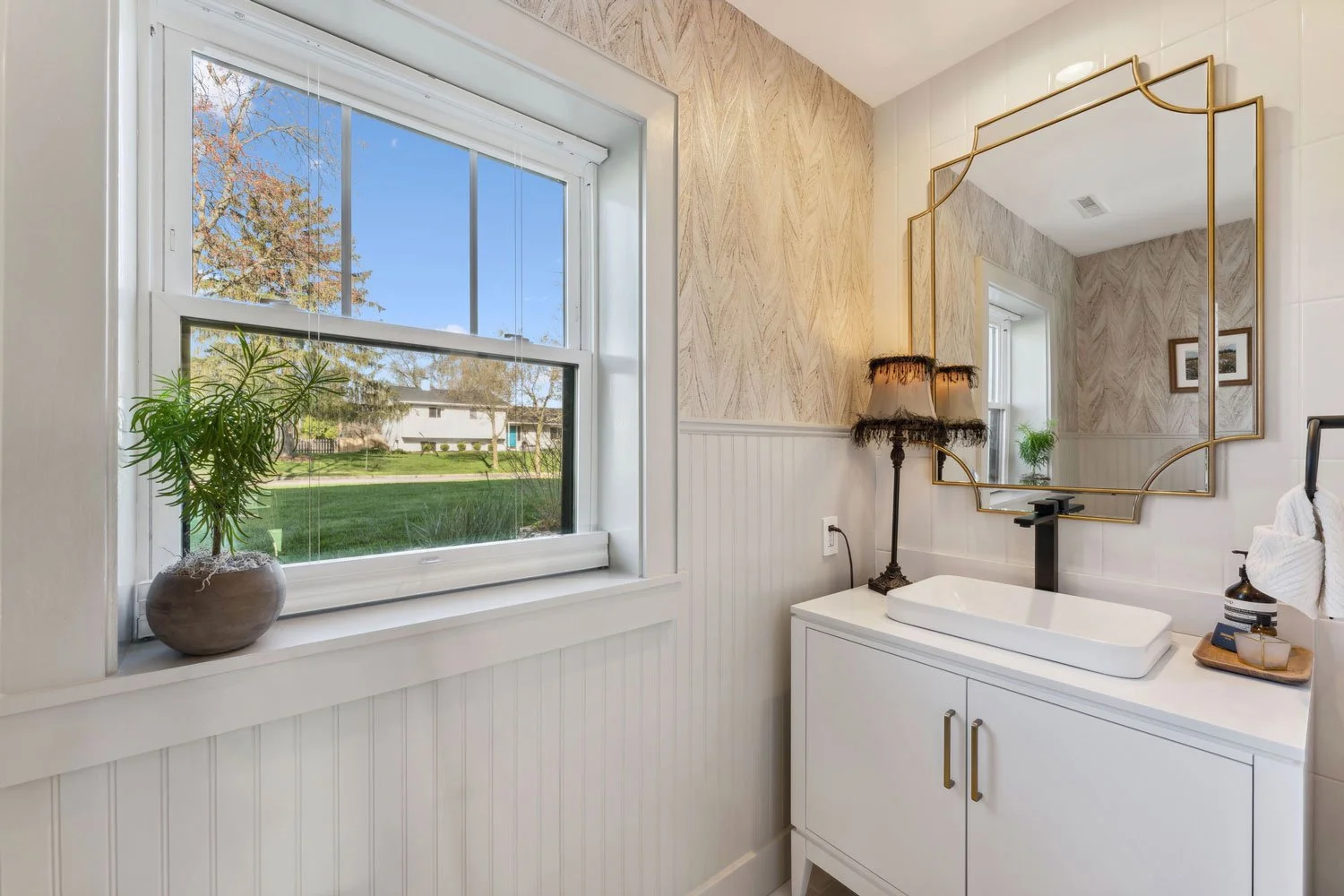 Chic powder room design budget renovation columbus ohio
