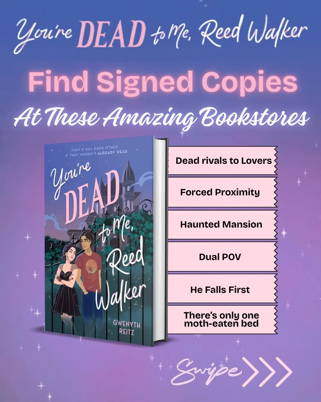 Looking for your next Spooky Season obsession? 🖤👻
 
Between hitting the road for my book tour, traveling this summer, and popping into some of my favorite shops in NYC, I&rsquo;ve left a collection of signed copies of YOU&rsquo;RE DEAD TO ME, REED 