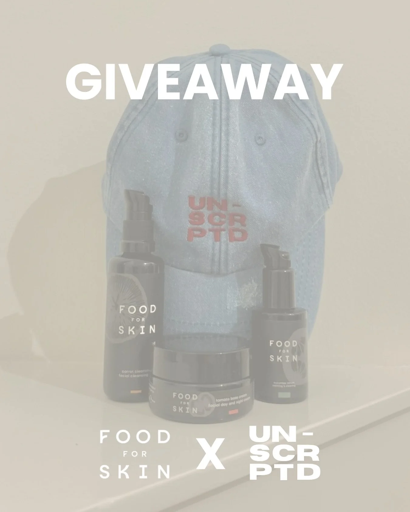 GIVEAWAY ALERT!📣

In collaboration with @foodforskin.care we are giving away this amazing skincare set with a cleanser, serum and cream to one of you!🙌🏽

Besides that, we are also giving away one of the Limited Edition UN-SCRPTD Caps!😍

✨What do 