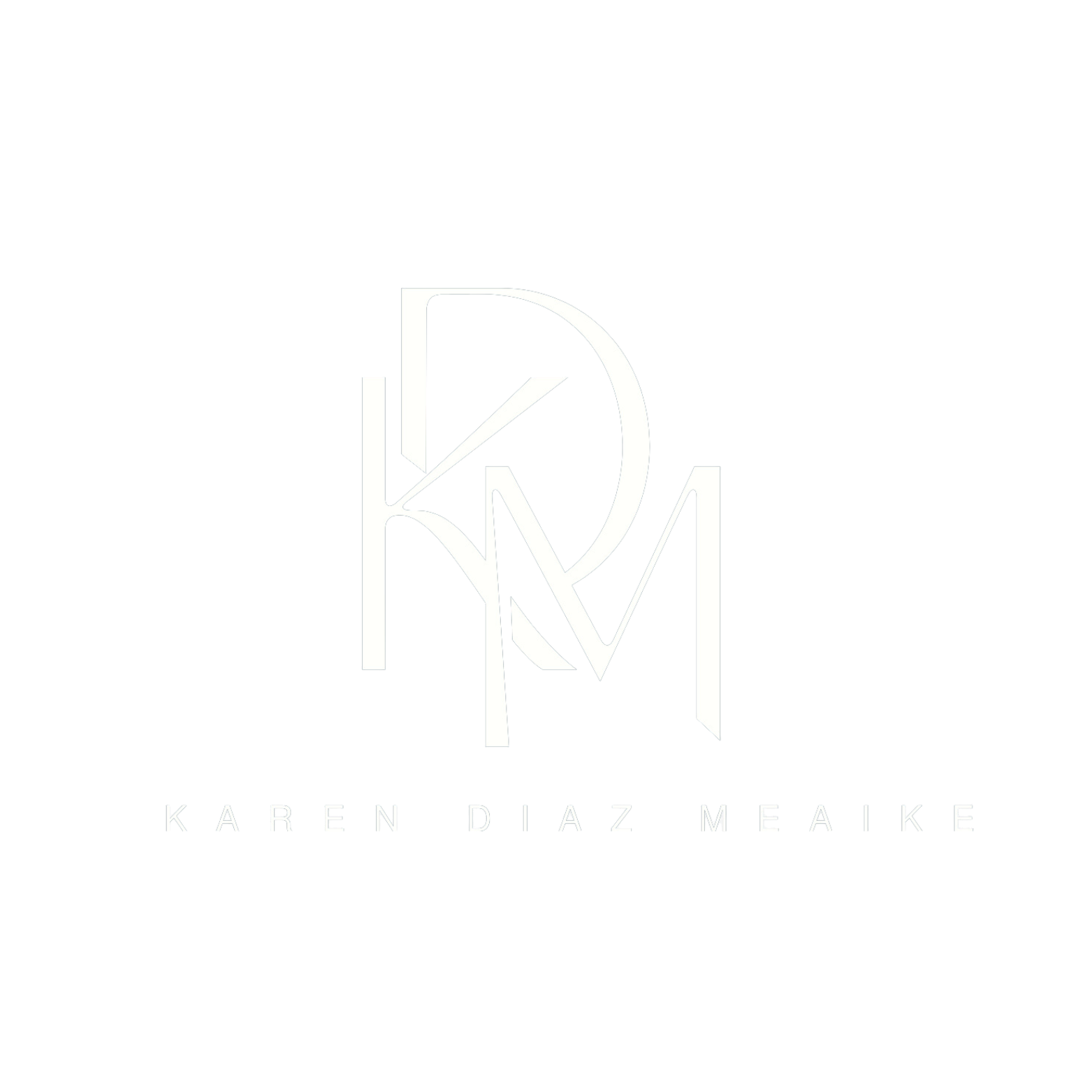 Stylized initials 'KDM' logo with the name Karen Diaz Meaike in white on a black background.