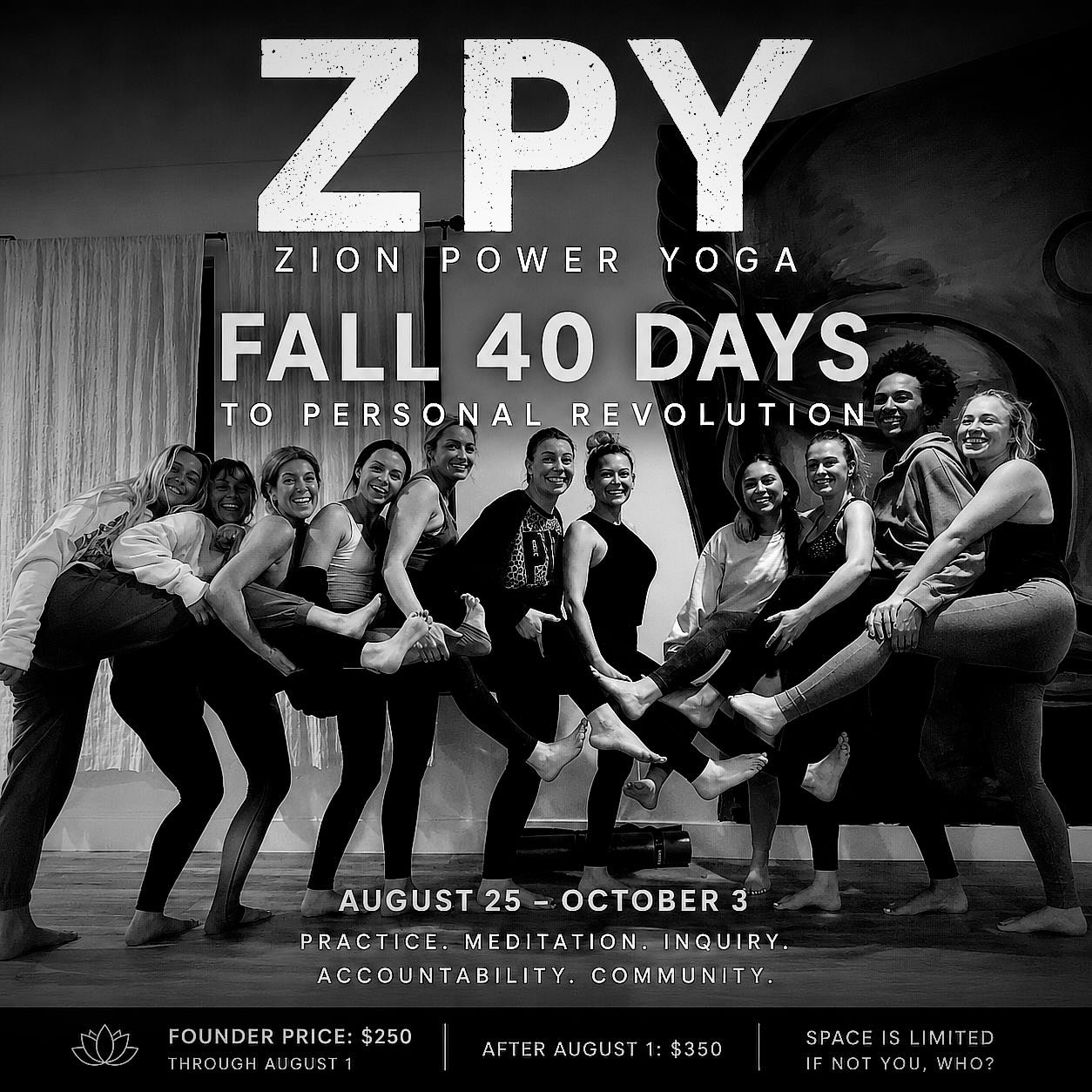 Registration opening soon, don&rsquo;t miss your chance to lock in and join the Program that creates true, lasting change. 

Early Bird Founders $250 * Ends July 15
After July 15 $350 
Deadline Aug. 1

40 DAYS TO PERSONAL REVOLUTION - a breakthrough 