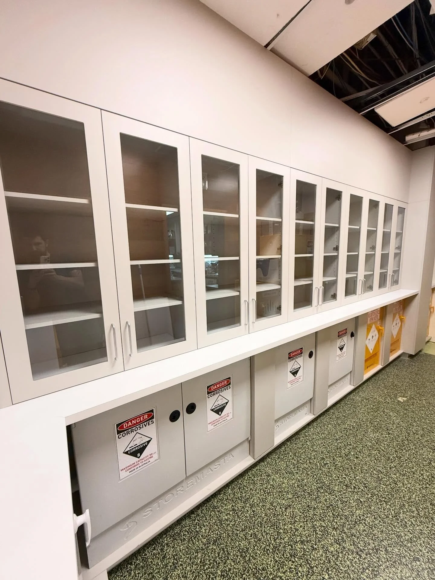 School&rsquo;s out, fit-outs in!
We&rsquo;ve been busy installing a full suite of joinery in these chemical storage rooms for Aquinas College, getting their science labs ready for a fresh new year 🧪.

Cabinet doors in @laminexau &lsquo;Oyster Grey&r