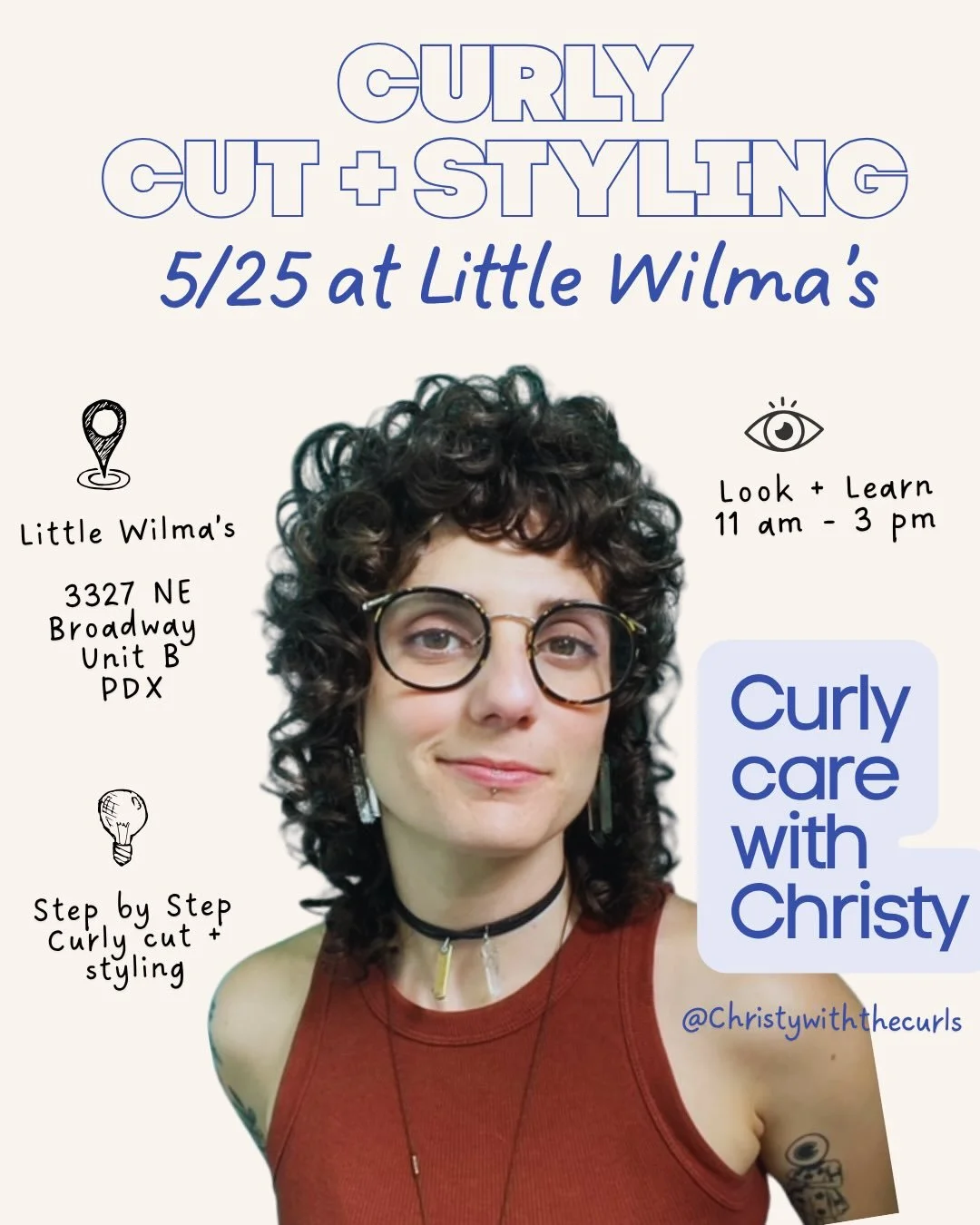 CURLY CARE with Christy @christywiththecurls 

Learn how to approach curly hair with intention, confidence, and care. This is a Look &amp; Learn cutting and styling class focused on coils, curls, and waves. Open to students and professional stylists 