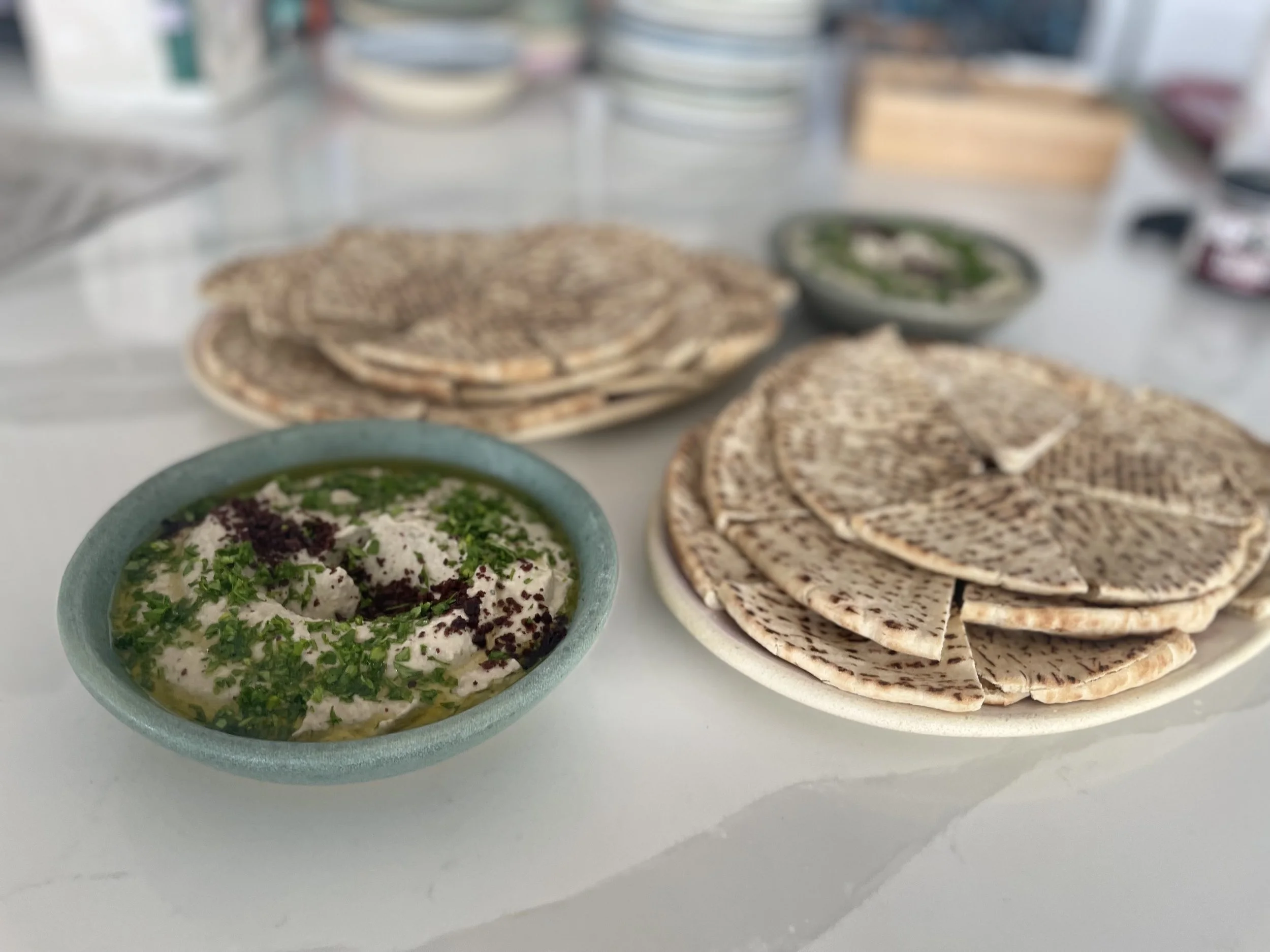 baba ganoush. pita. parsley. from a fine dining catering event in 2024. monmouth county new jersey caterer private dining chef near me