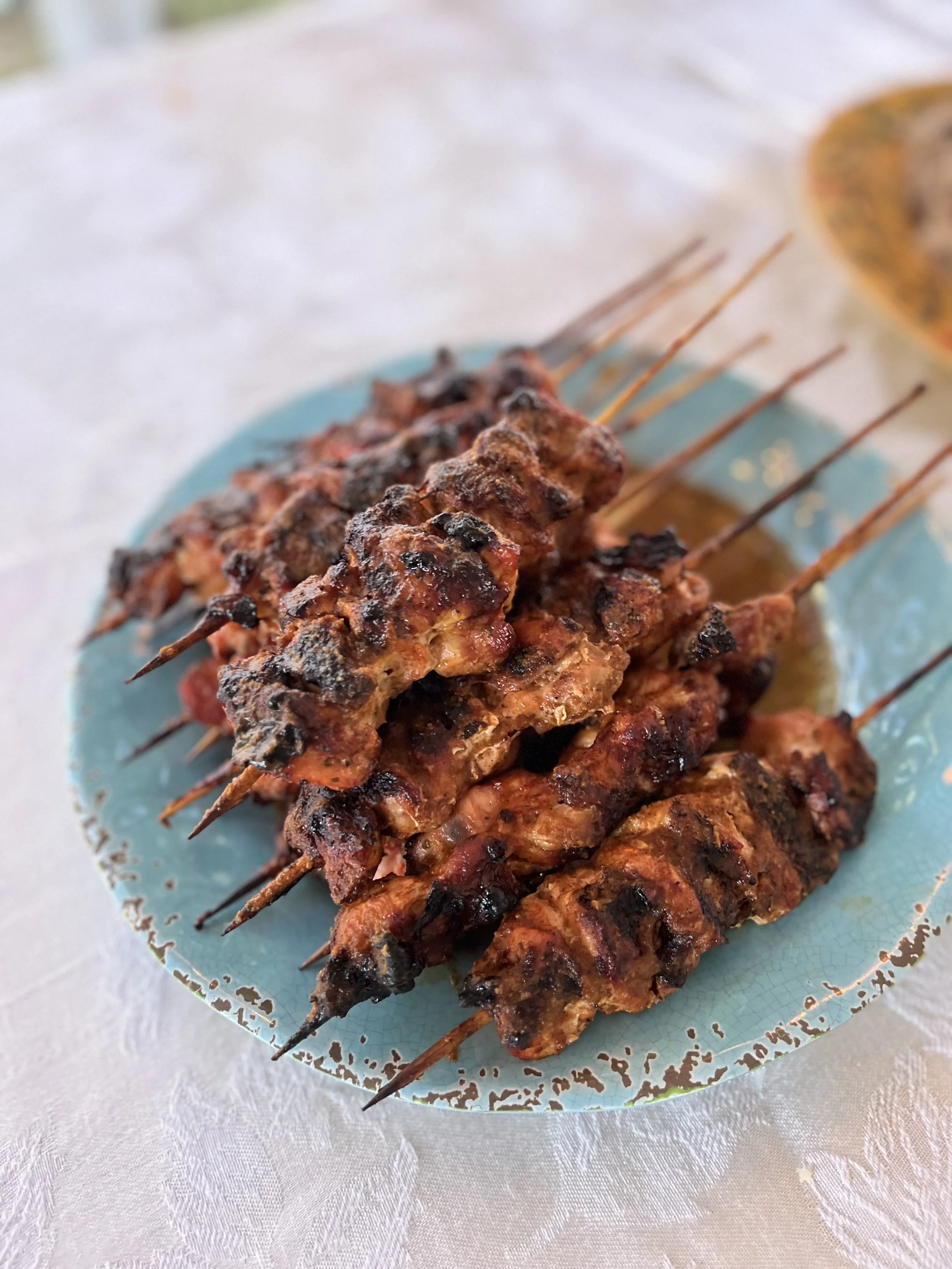 coq au vin chicken skewers. red wine jus. shallot. from a 50 person family style catering party in freehold new jersey monmouth county new jersey caterer private dining chef near me