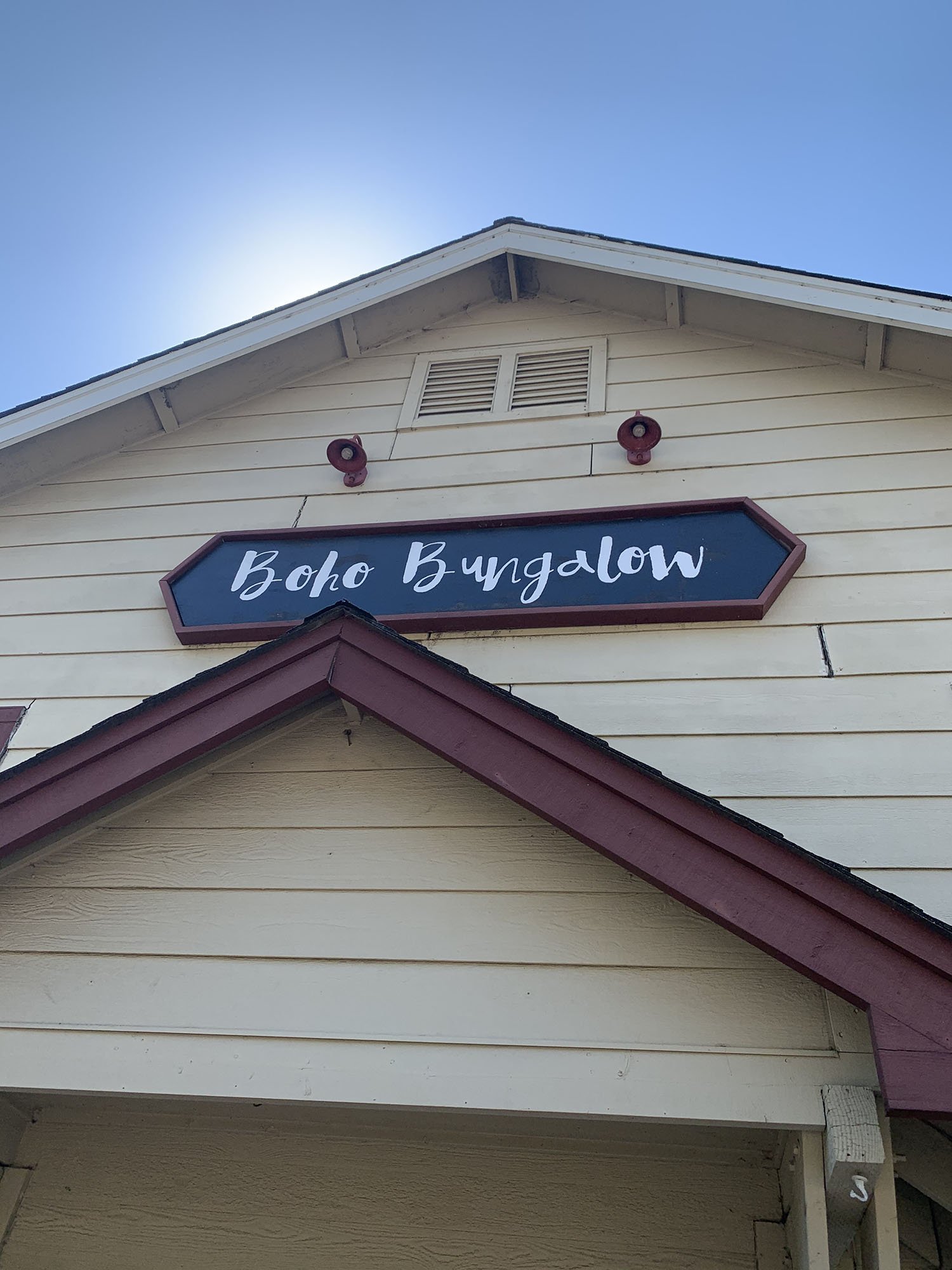 Exterior sign of the Boho Bungalow store in Occidental, California