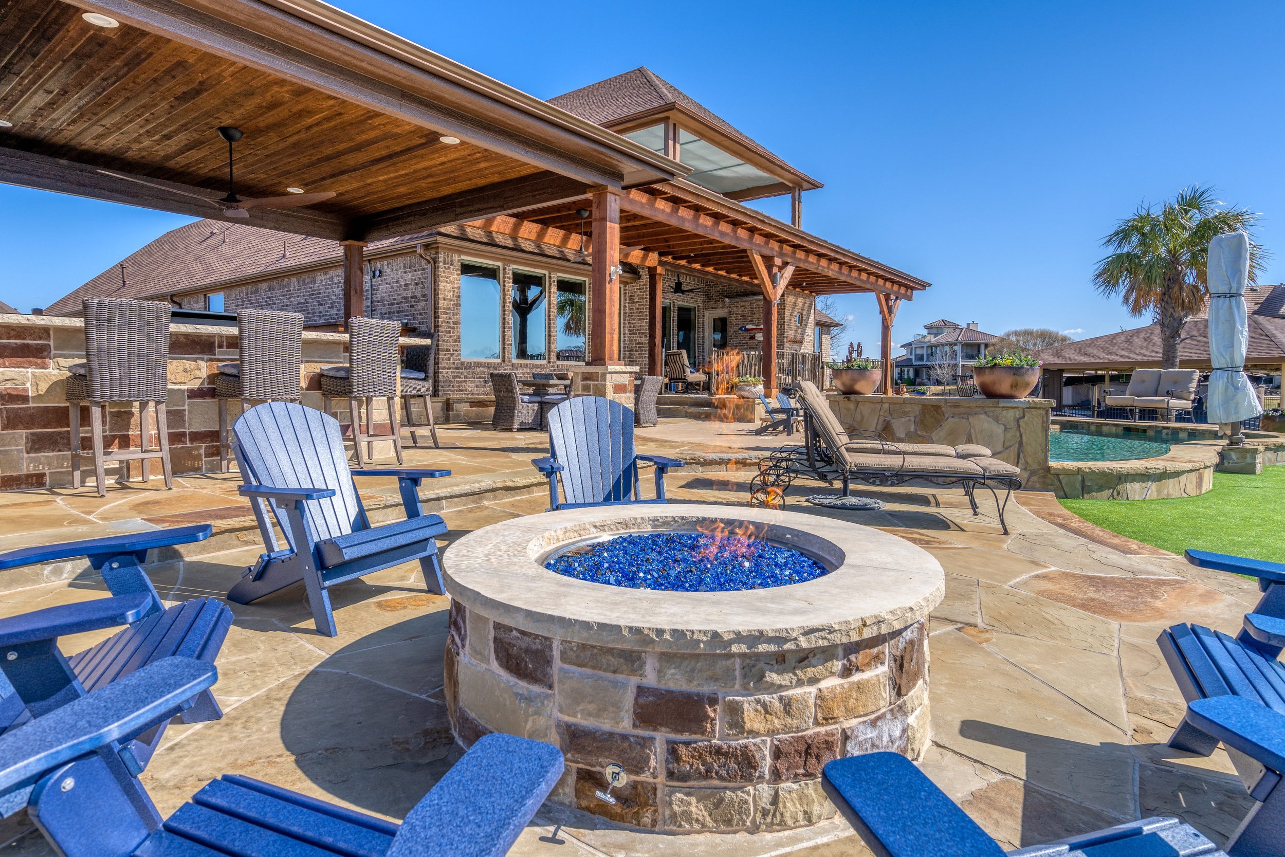 Patio with pergola and fire pit in Keller, TX
