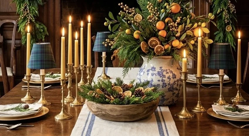 Decorating for a Williamsburg Christmas: Antique Blue &amp; Citrus Dining Room