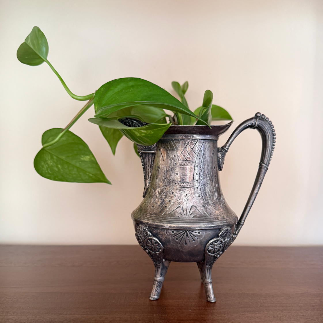 Small Vintage Silverplate Footed Pitcher