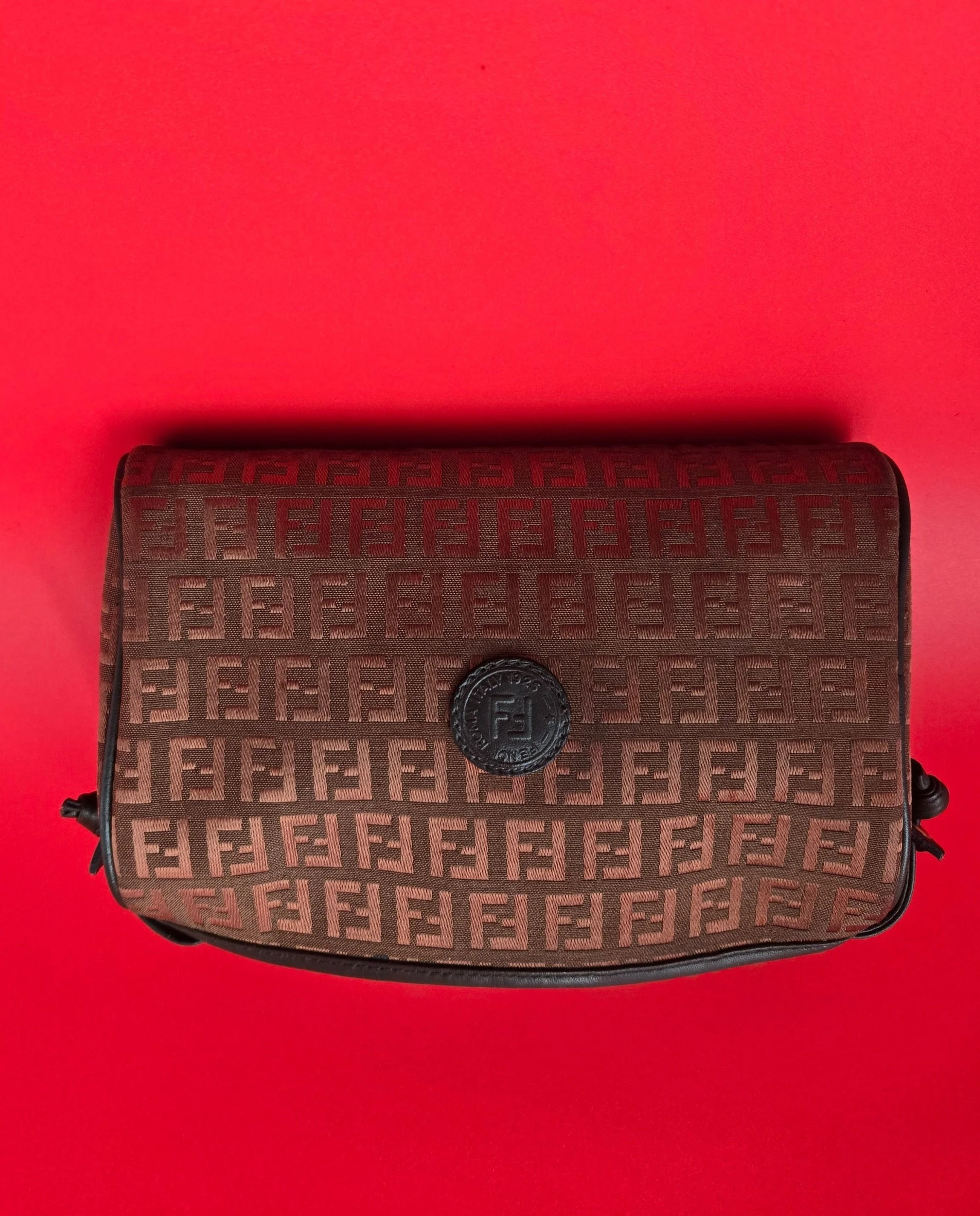 FENDI ZUCCHINO WOMAN'S SHOULDER BAG CROSSBODY POCHETTE CANVAS LEATHER PRE-LOVED.