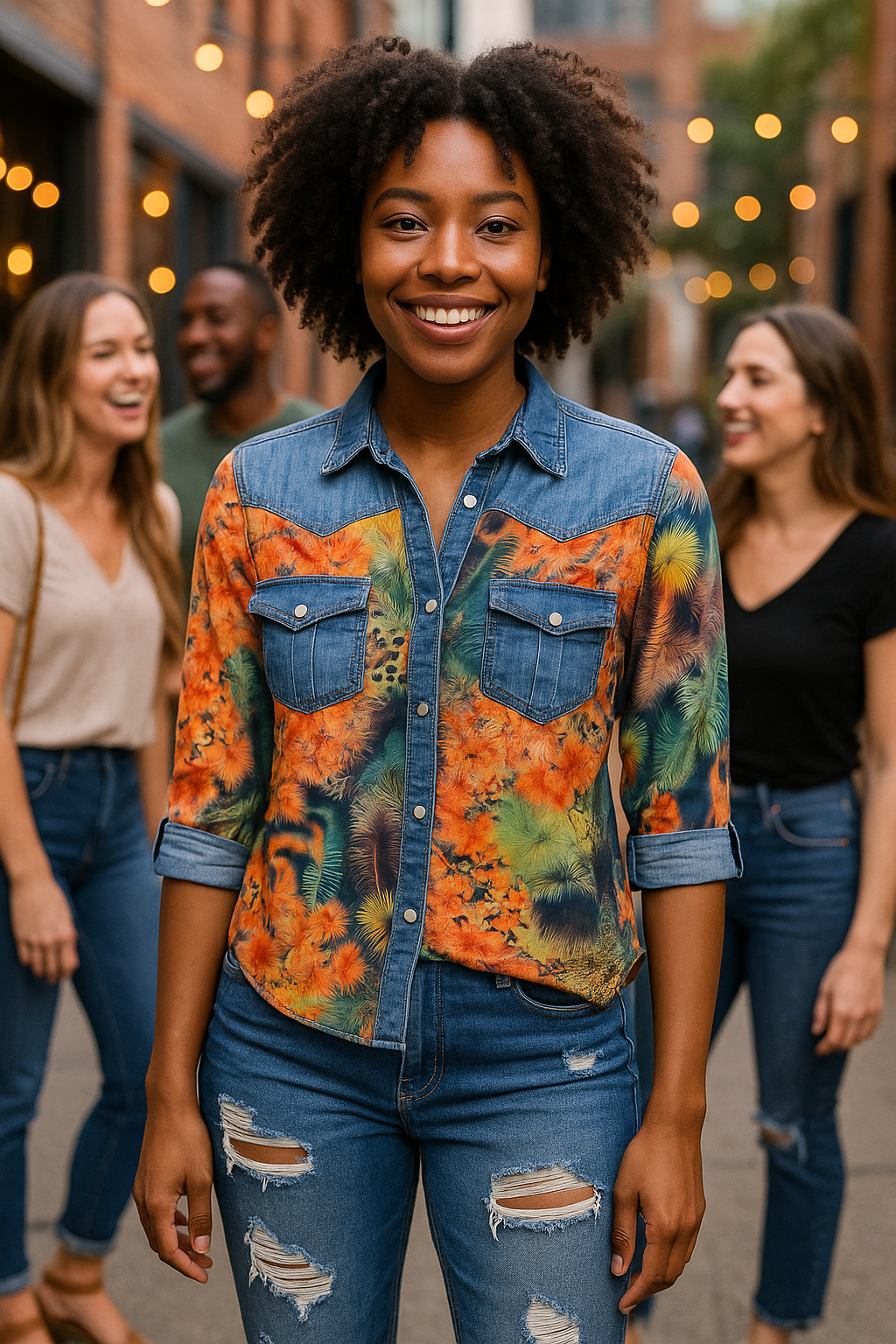 DENIM FLORAL BLOUSE Pre-Loved