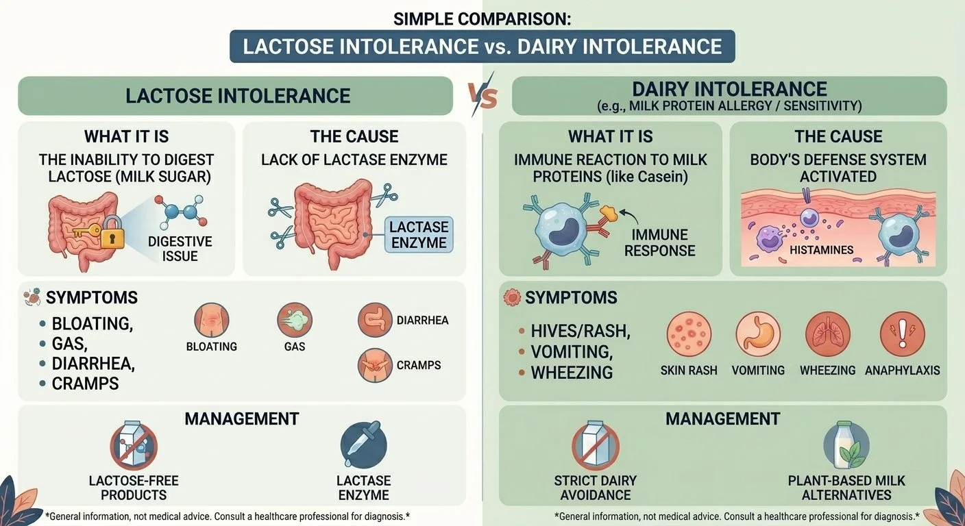 Lactose vs dairy intolerance infographic