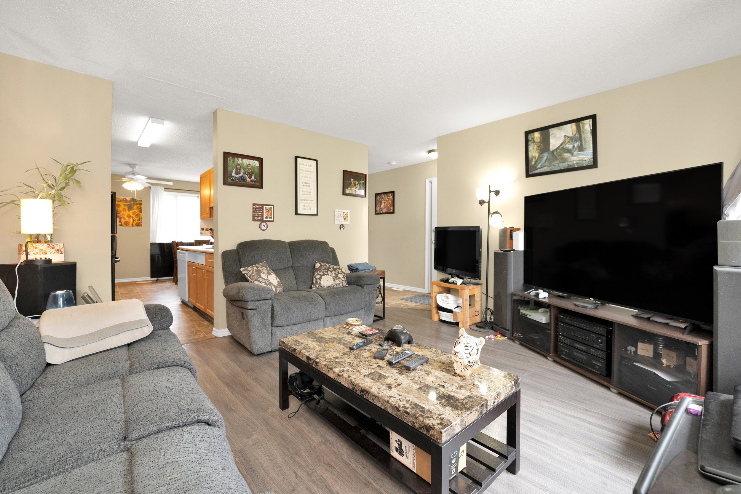 Elegant living space with a TV and stylish furniture.