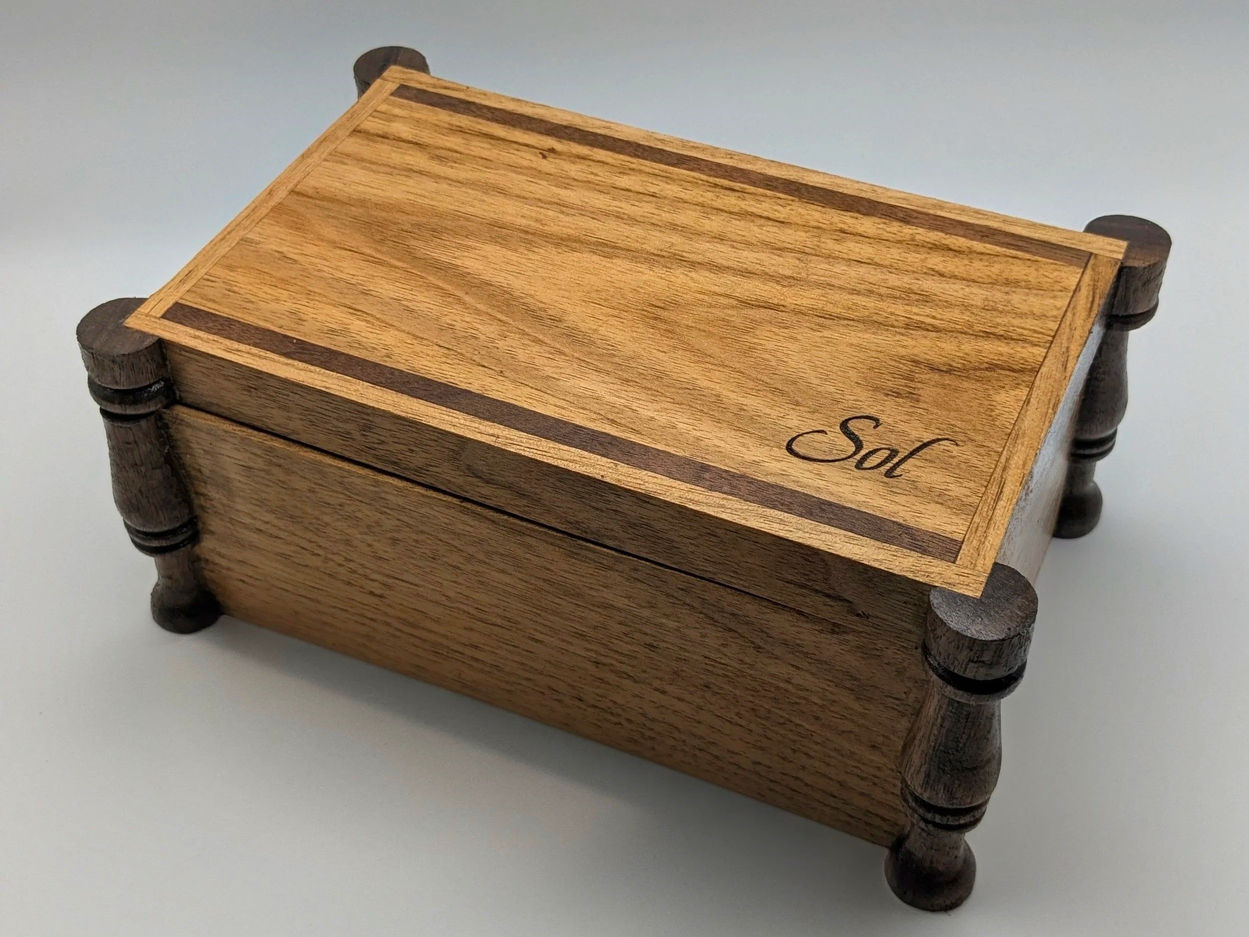 Custom Laser Engraved Jewelry Box - Butternut and Walnut Exterior