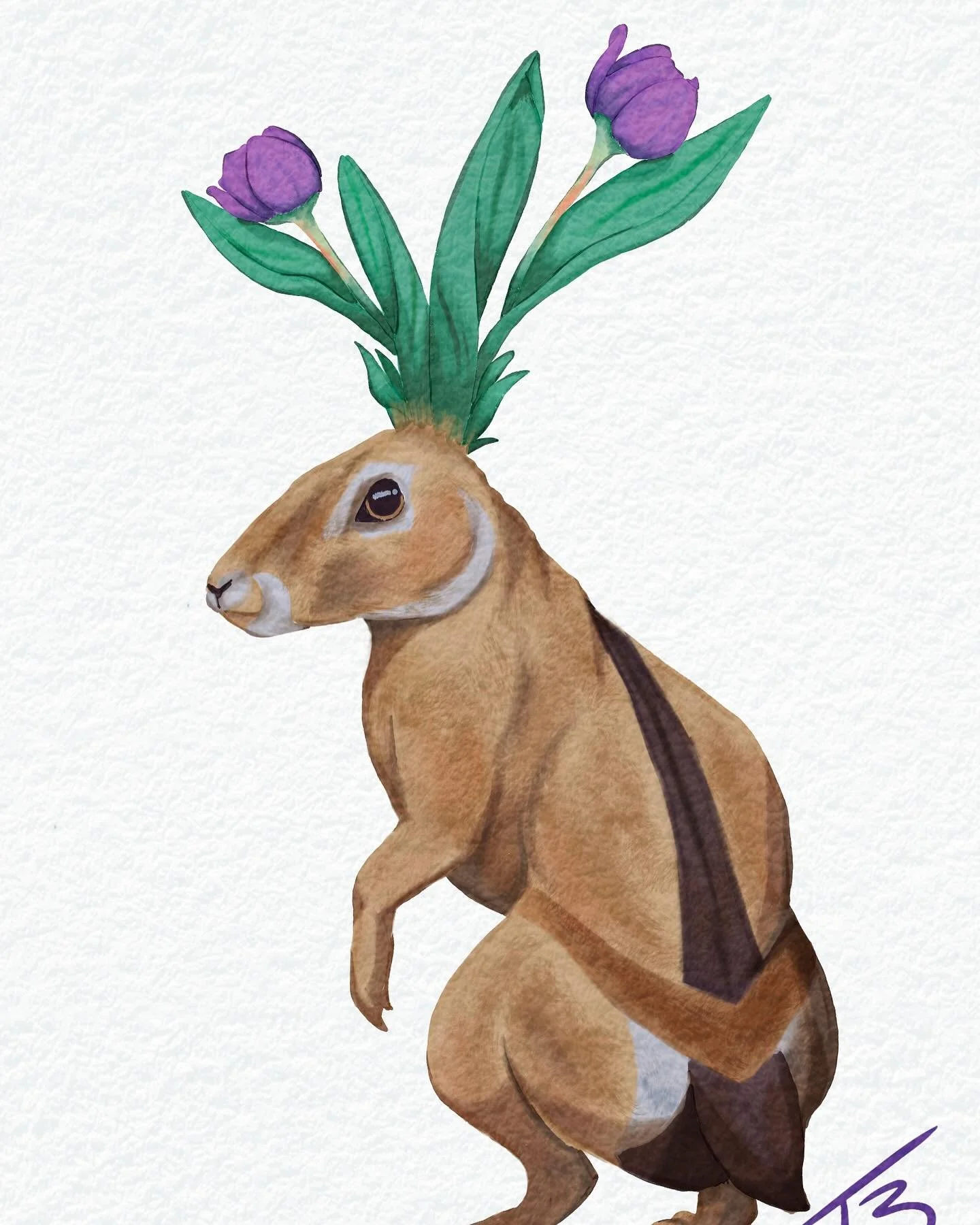 #tulips #hare #rabbit #watercolor #digitalart #artist #adhd #autistic #autism