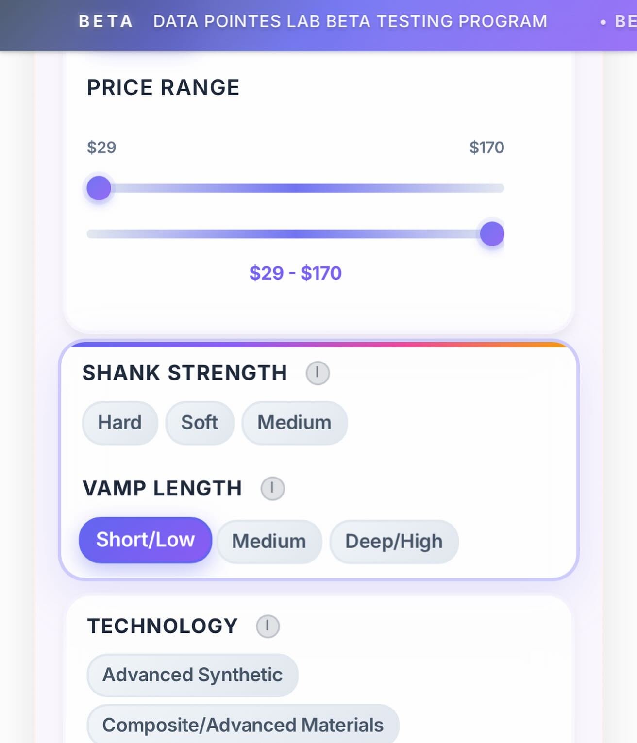 vamp length filter is now live on Corps de Data database at #datapointeslab 

thanks for sharing your feature requests!

#ballet #balletdancer #pointe #pointeshoes