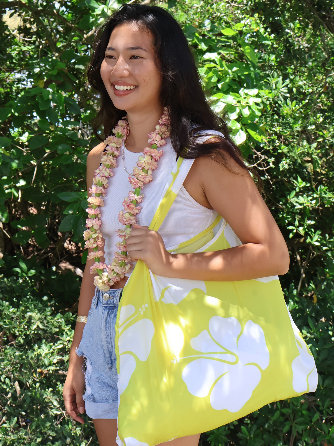 Hibiscus Pop • Medium Reusable Bag • Bright Yellow
