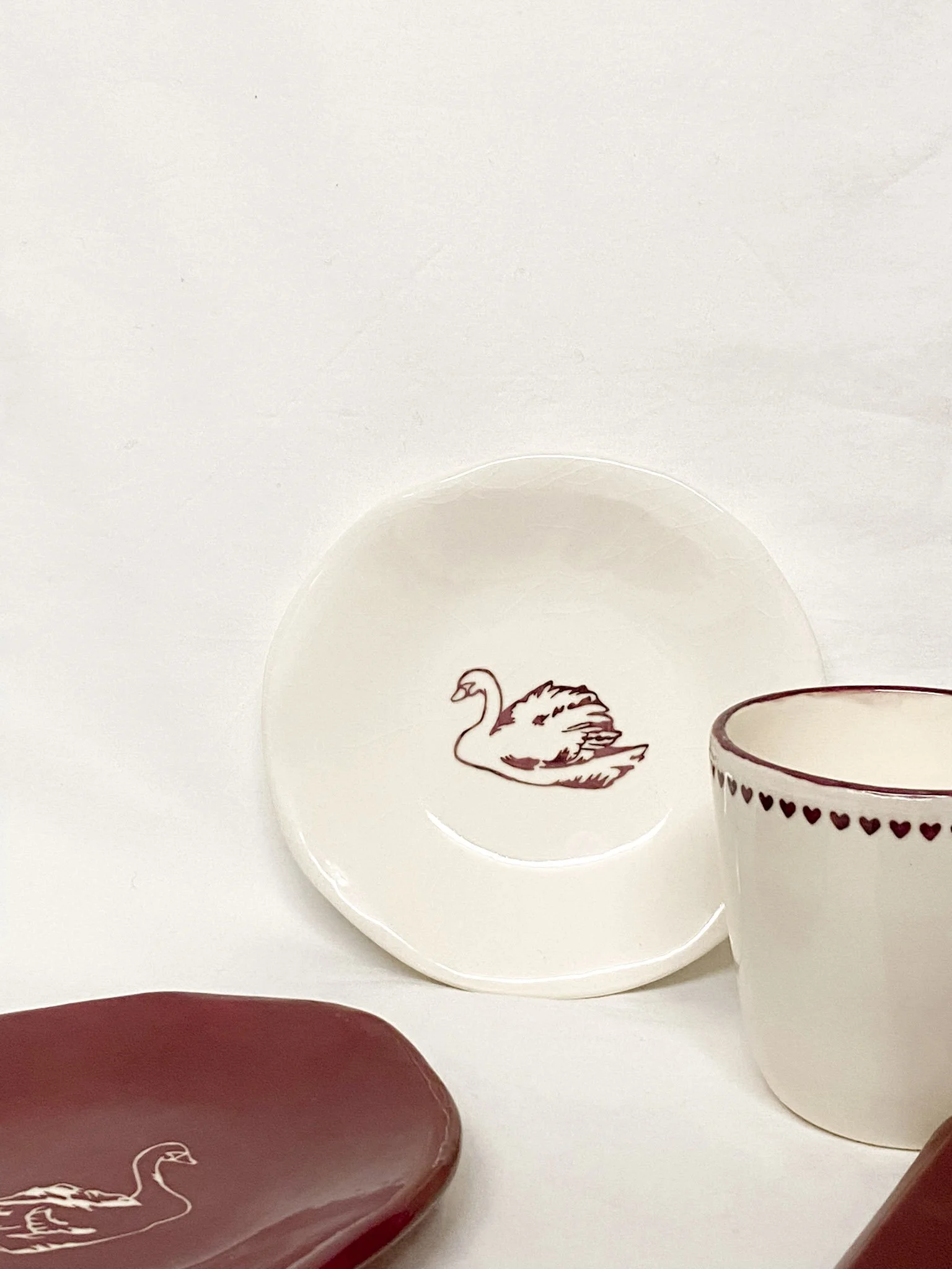 Swan Trinket Tray in Burgundy