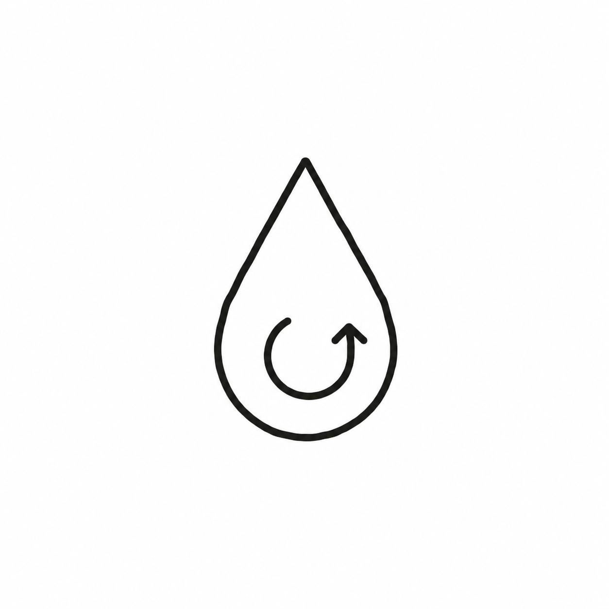 water droplet with a semi circle arrow to show the loop