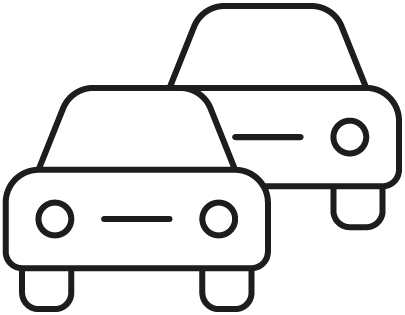 Geometric drawing of an outline square with sections divided by vertical, horizontal, and half circle lines.