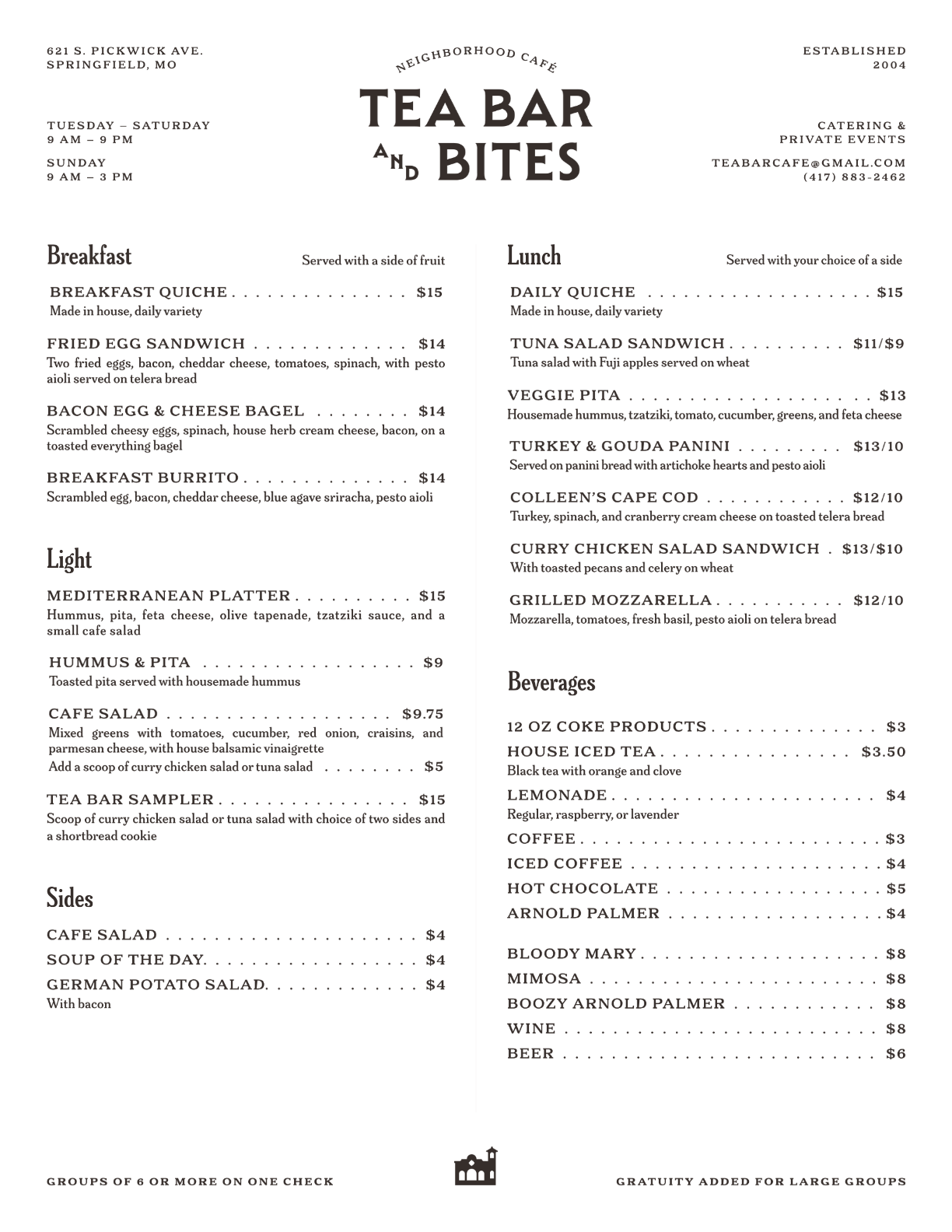 Menu — Tea Bar and Bites