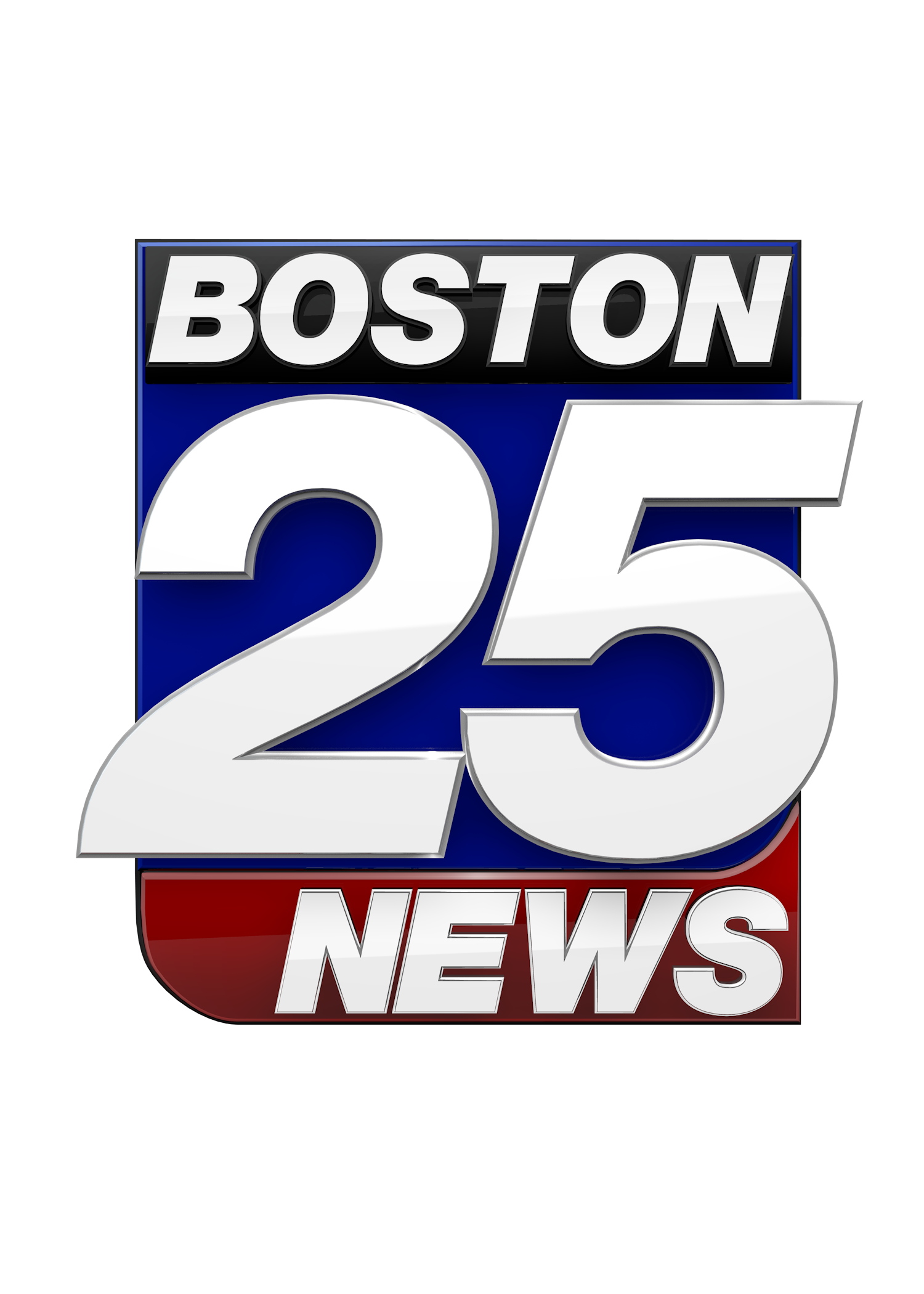 Logo of Boston 25 News, a television news station, with the station's name in bold silver, white, and red text on a black background.