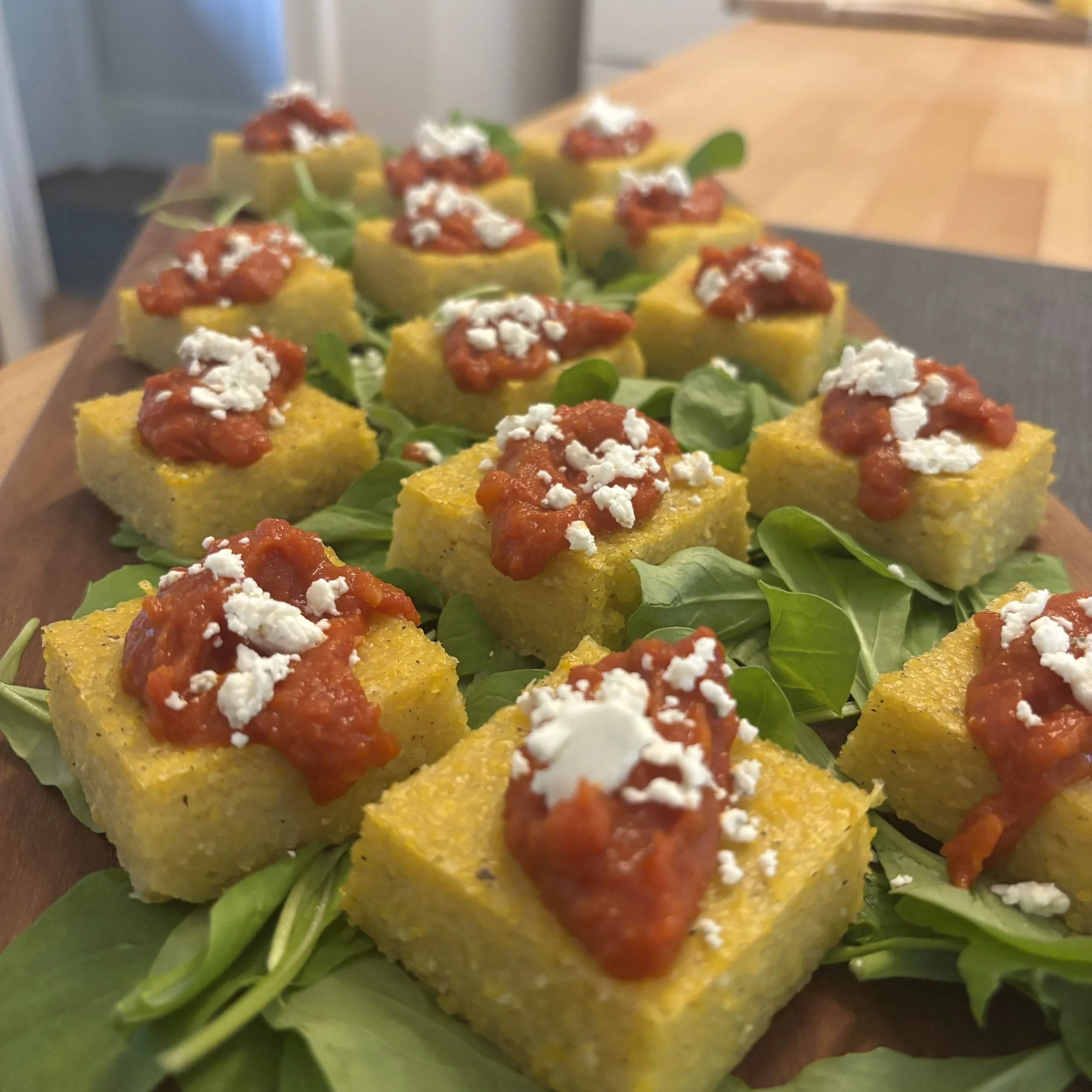 Crisp Polenta Squares w/ Tomato & Goat Cheese 