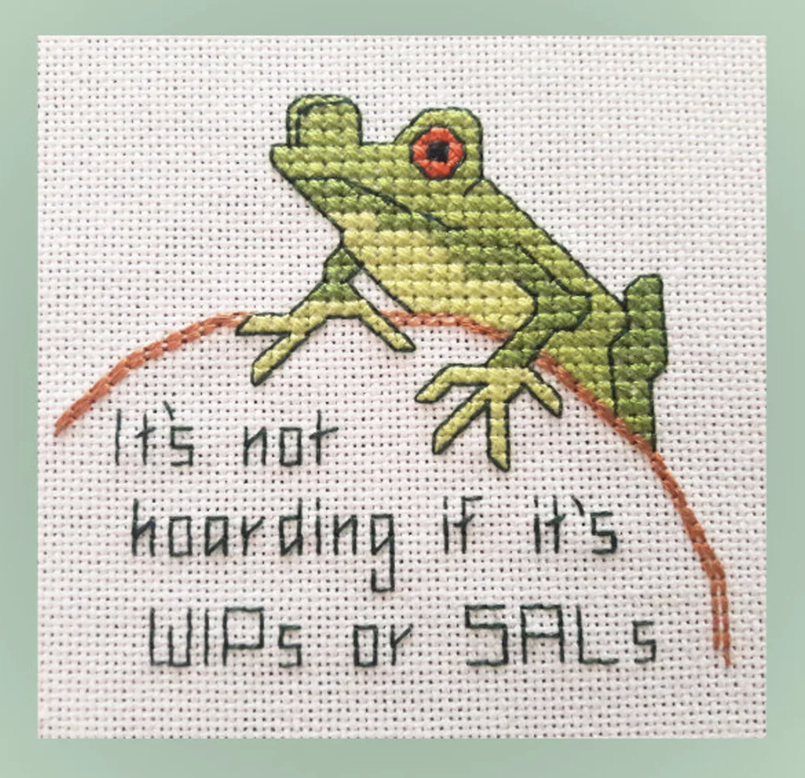 Frog cross stitch pattern with saying by Cherry Parker