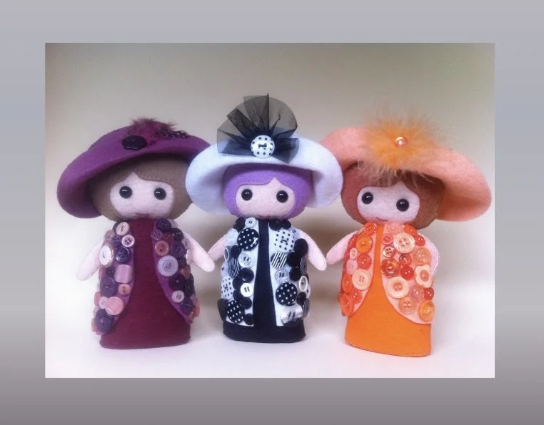 Button Collector Felt Dolls by Cherry Parker