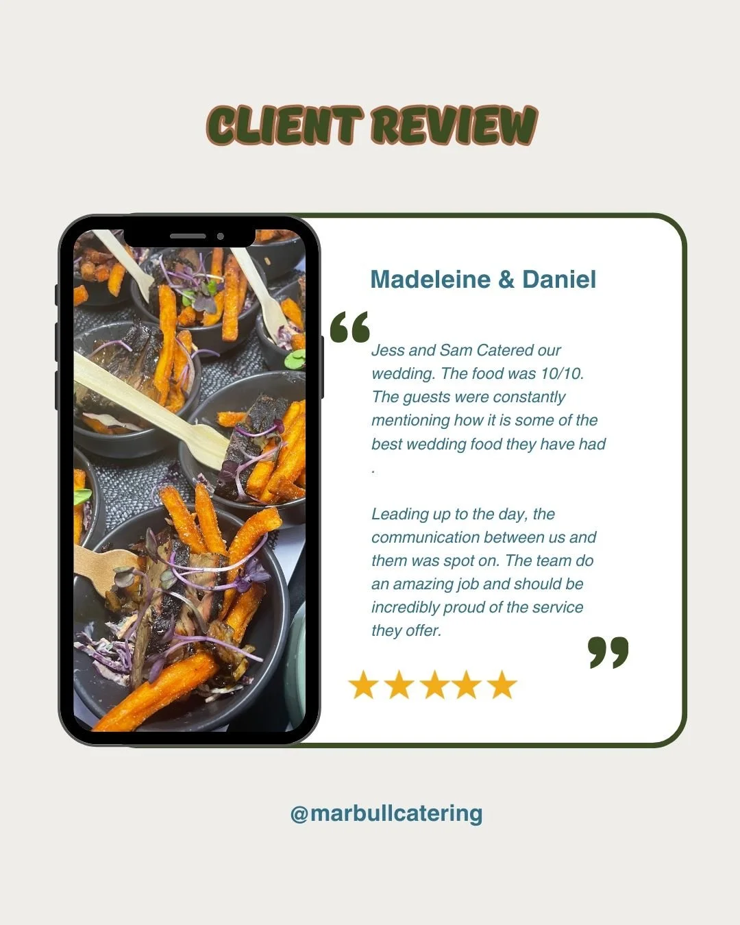 Your kind words mean the world to us!
Thank you for trusting Marbull Catering to be part of you special moments.

#YourEventOurPassion

If we have catered an event for you &amp; you were happy with our food &amp; service, we would be grateful if you 